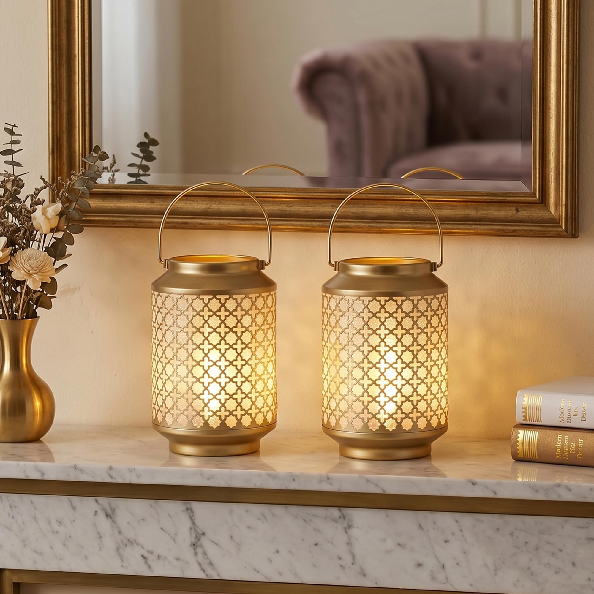 TRIROCKS Set di 2 lampade a batteria alte 17 cm Lampada decorativa a batteria in metallo con lampadina a LED per casa, soggiorno, matrimoni, feste, in patio, esterni, interni(oro)