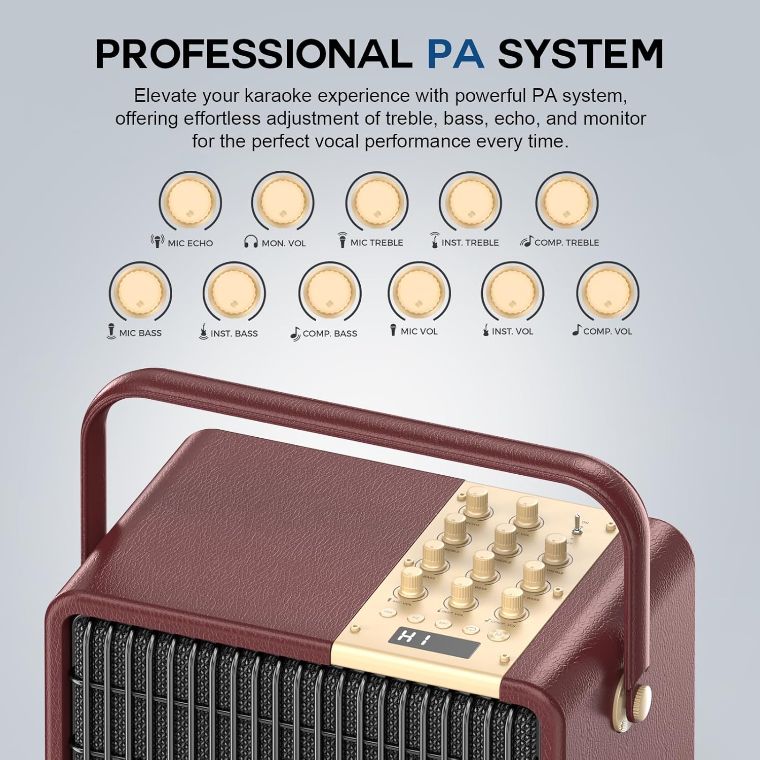 320W Peak Power Karaoke Machine with Rich Deep Bass for Adults Portable Bluetooth Singing PA Speaker System Bass/Treble Adjustment with 2 UHF Wireless Microphones for Home Party Wedding Outdoor - Image 4