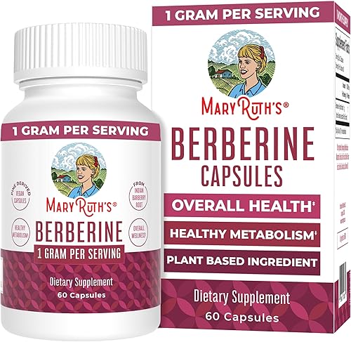 MaryRuth Organics Suplemento de berberina  1000 mg por porción  0.04 oz de berberina  Metabolismo saludable con dieta y ejercicio  Salud general