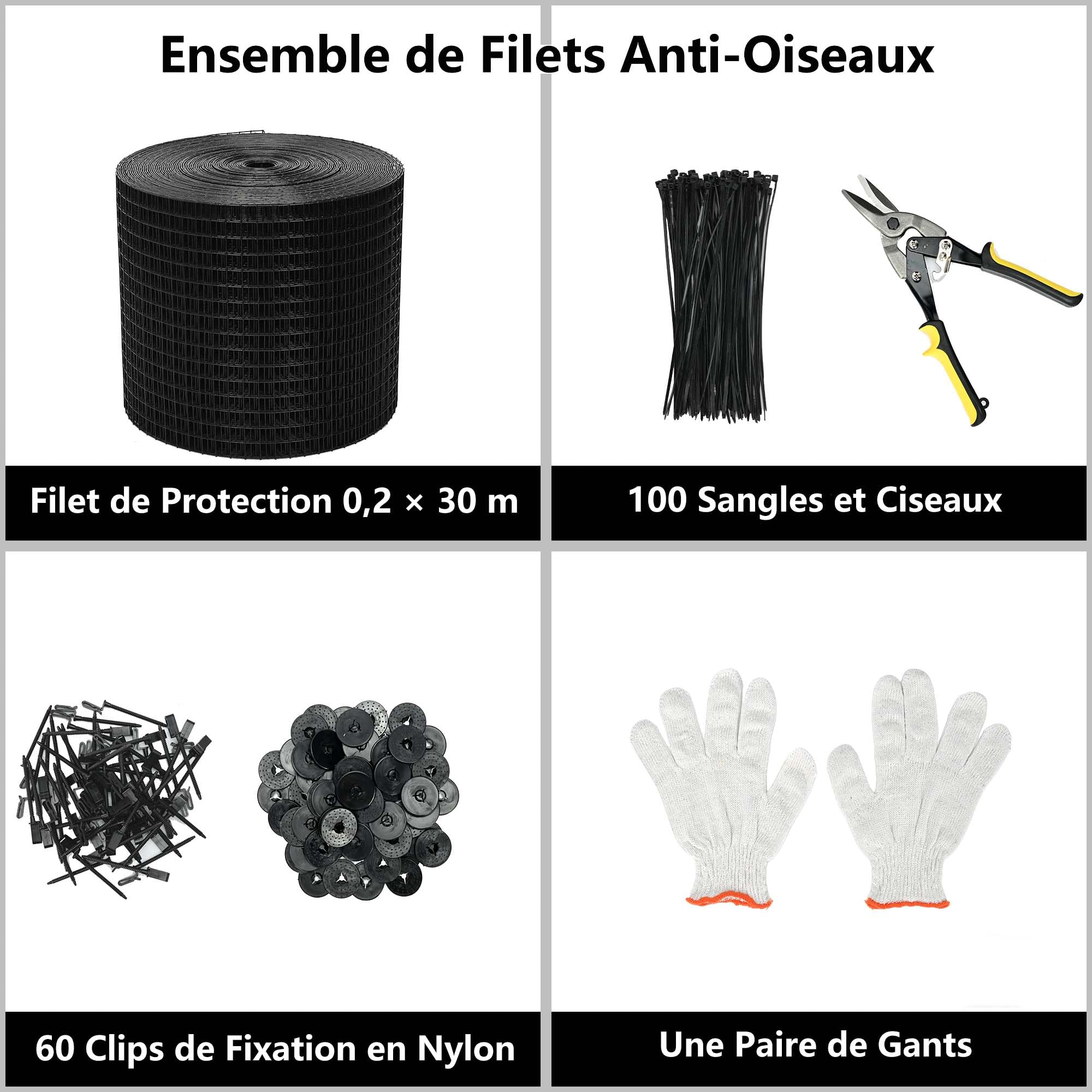 Protección contra pájaros para paneles solares, red de PVC de 20 cm × 30 m, alambre de 1 mm de diámetro, con kit de fijación y herramientas