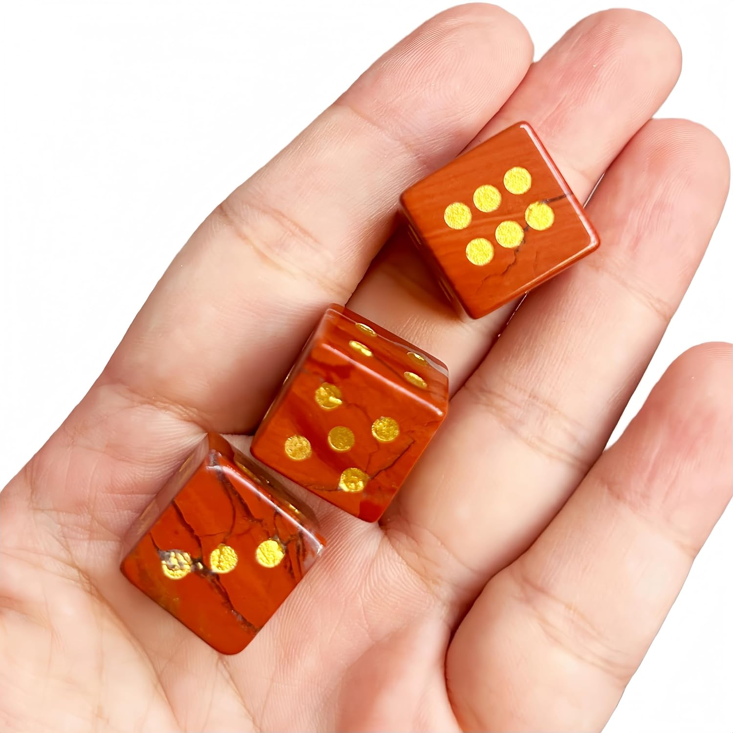 Natural Red Jasper Crystal Gemstone Gaming Dice with Gold/White Dot Symbol Home Decor image 2