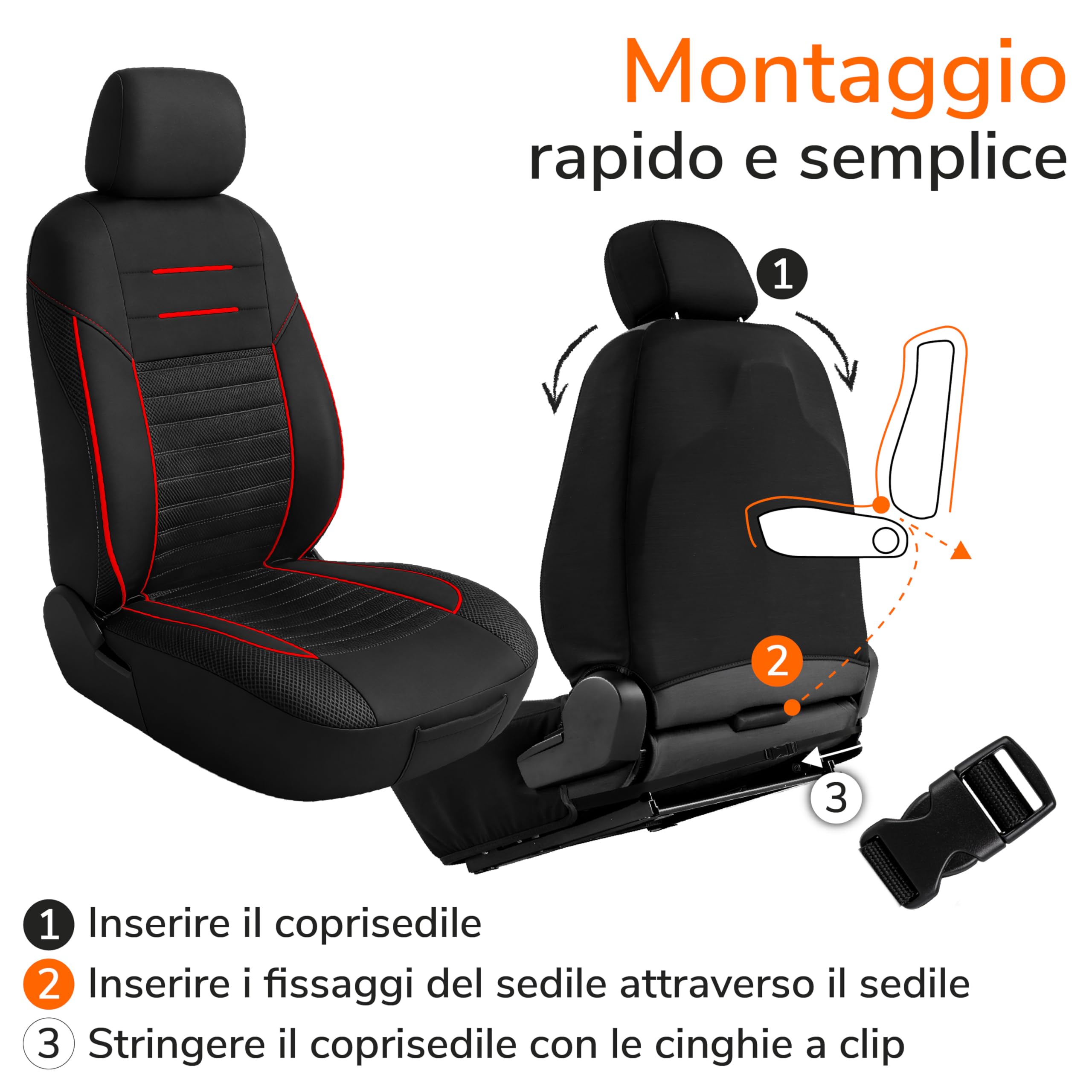 Upgrade4cars Set Coprisedili Universale Versione 2026 | Coperture per Anteriore e Sedile Posteriore in Rosso | Accessori Interno Auto Decorazione