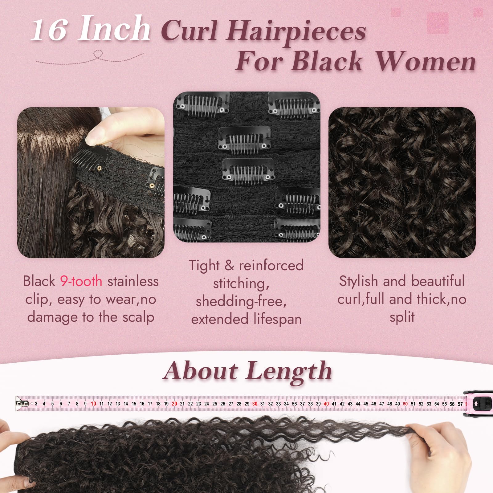 Sofeiyan 5 Pièces Afro Bouclé Extensions de Cheveux à Clips,40 cm Curly Bouclées Naturel Extensions de Cheveux Pour Femmes,Postiches Capillaires 100% Soie Protéinique Pure,Noir Naturel