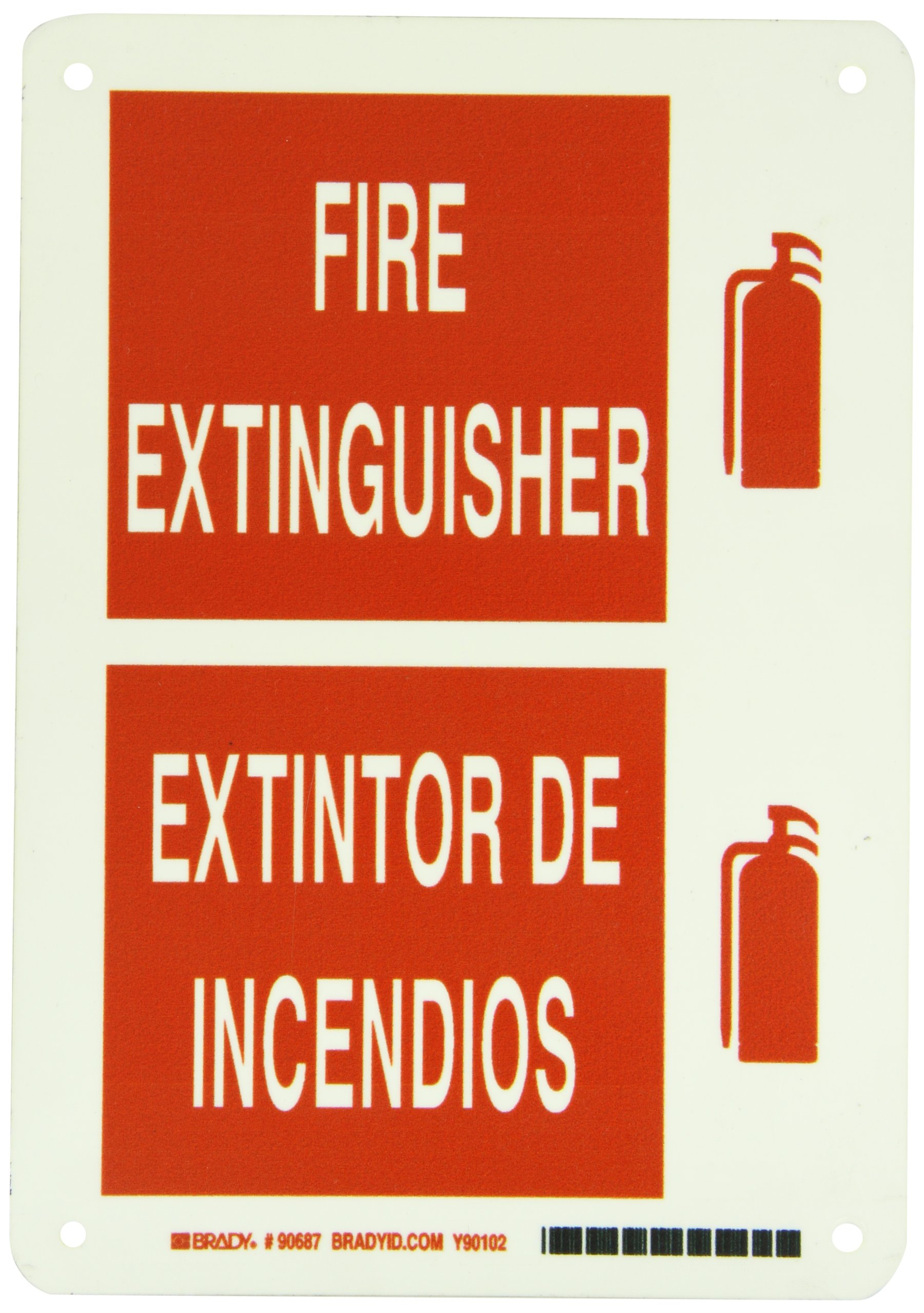 Brady 90687 - Segnale di sicurezza "Fire Extintor De Incendios", 25,4 cm di altezza, 17,8 cm di larghezza, B-347, colore: rosso su verde
