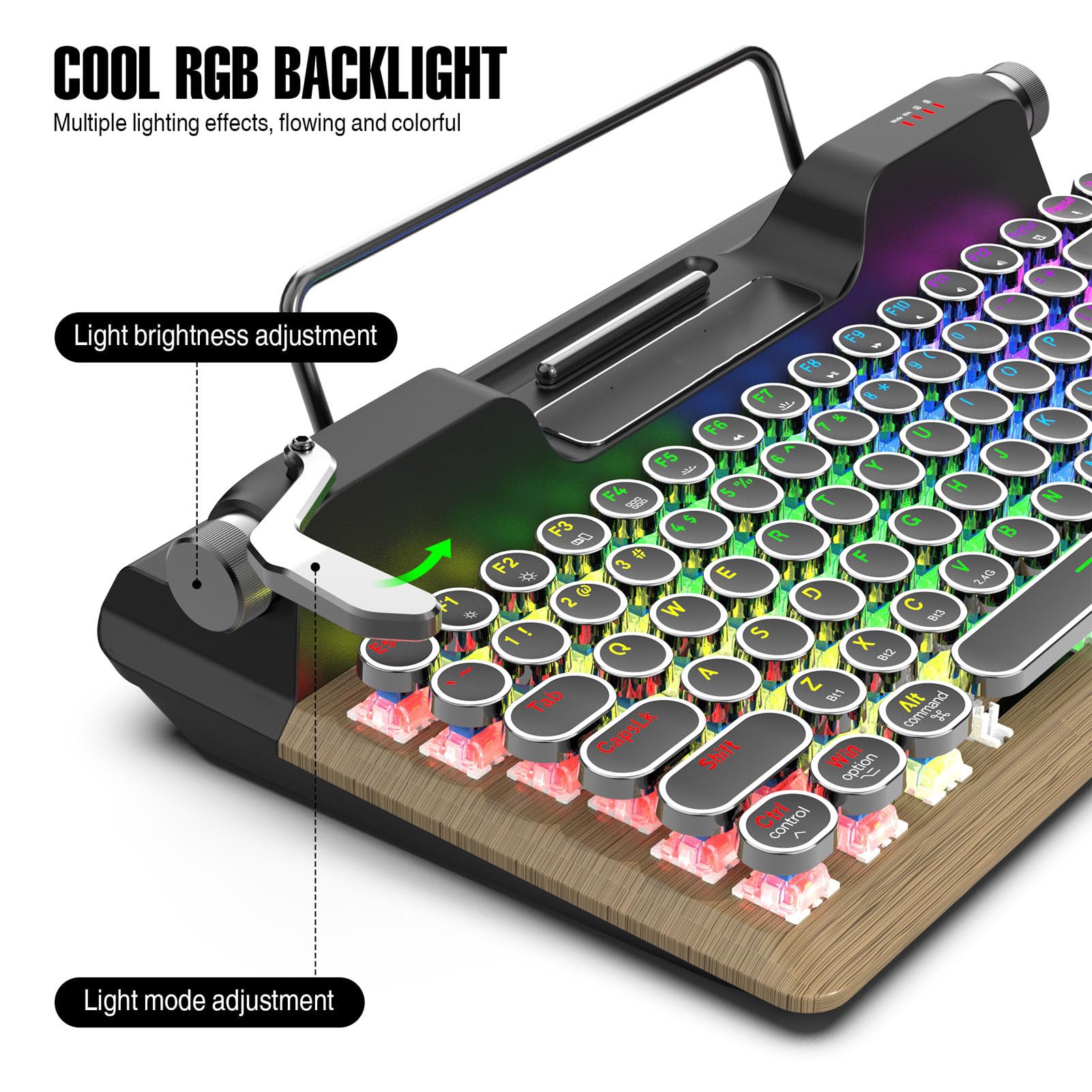 Annadue Bezprzewodowa Klawiatura Retro, Klawiatura Bluetooth 5.0 Vintage z 84 Klawiszami Punkowa Okrągła Keykapa, Podświetlenie RGB, Ergonomiczny Puty