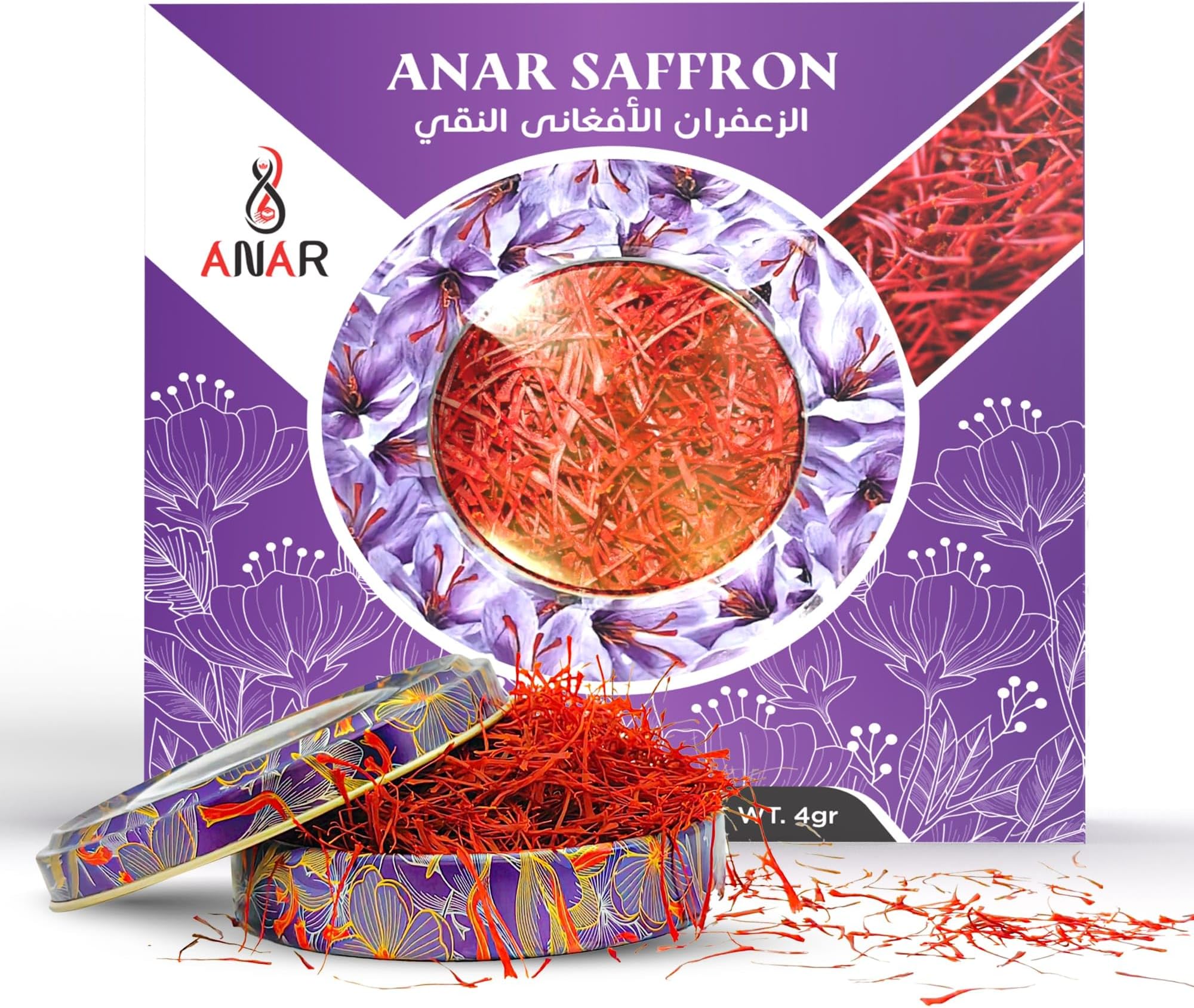 ANAR Saffron 4g, Afghan Super Negin-Grade #1, Premium Quality All-Red Threads, Rich Aroma, Fresh Harvest, Handpicked by specialist, Naturally Grown in Afghanistan | Best for tea, milk, cheese, rice, meal, paella and more others | Pack of 1