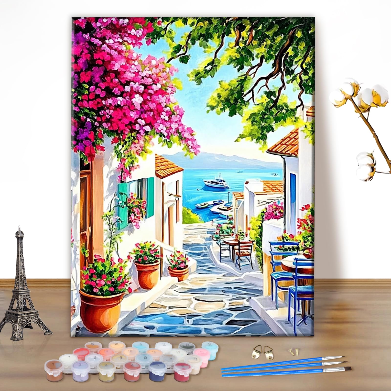 MEIYUDA DIY Paint by Numbers for Adults Sea View, Flowers Arts and Crafts Kit for Adults Beginner Acrylic Pigment, Painting Numbers Drawing Paintwork for Home Wall Decor 30x40cm(Without Frame)