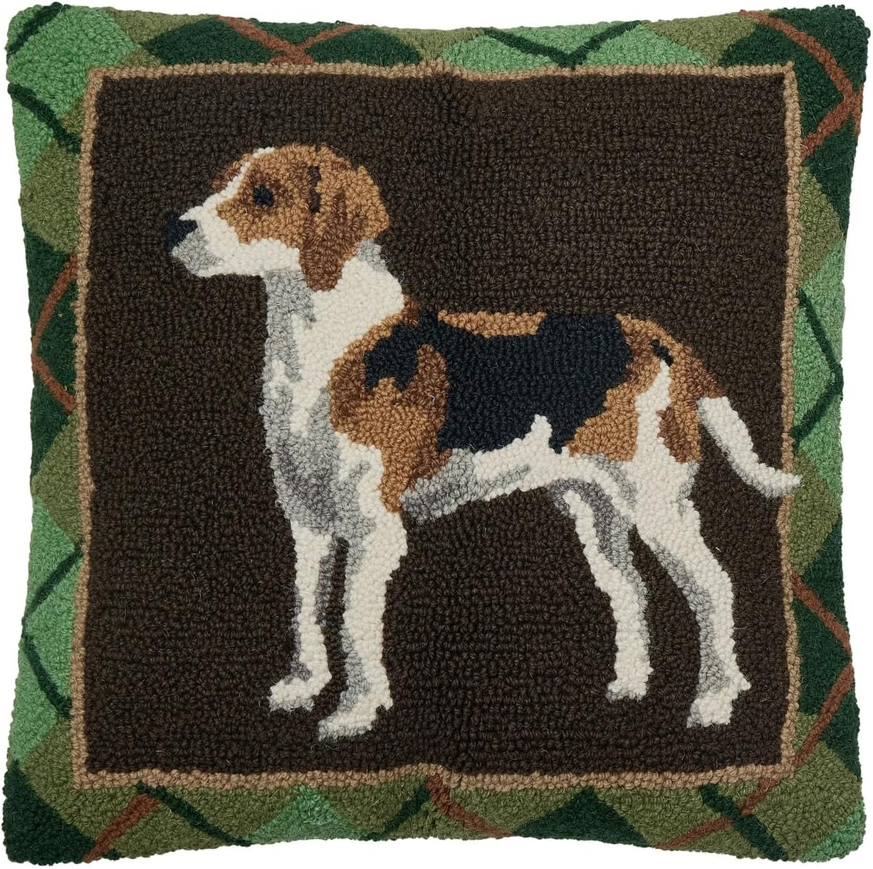 Peking Handicraft Foxhound 18" Square Hooked Wool Throw Pillow with Polyfill Insert