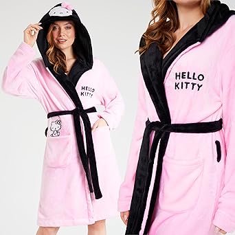 Hello Kitty Sanrio badjas voor dames, tieners, nachtkleding met capuchon, zakken, Kawaii fleece, badjas, loungewear, cadeaus voor vrouwen, Roze Hello Kitty, XL