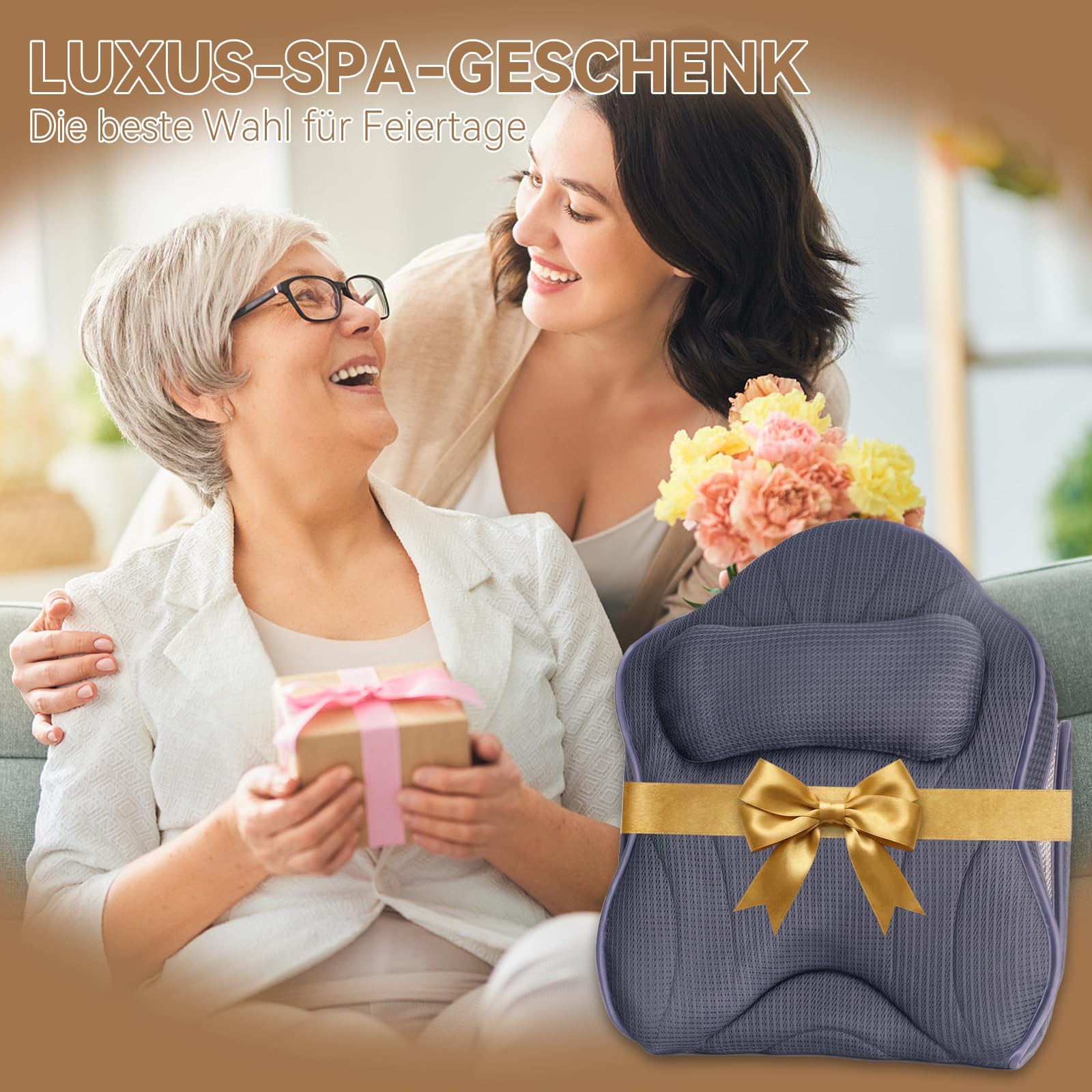 Poemland Luxus Dicke, volle Körper Badewannenkissen Mat & Cushion für Badewanne Kopfstütze Hals Schulter unterstützt Comfort Entspannung Spa Accessories Perfekt für Eintauchen in der Badewanne (Grau)