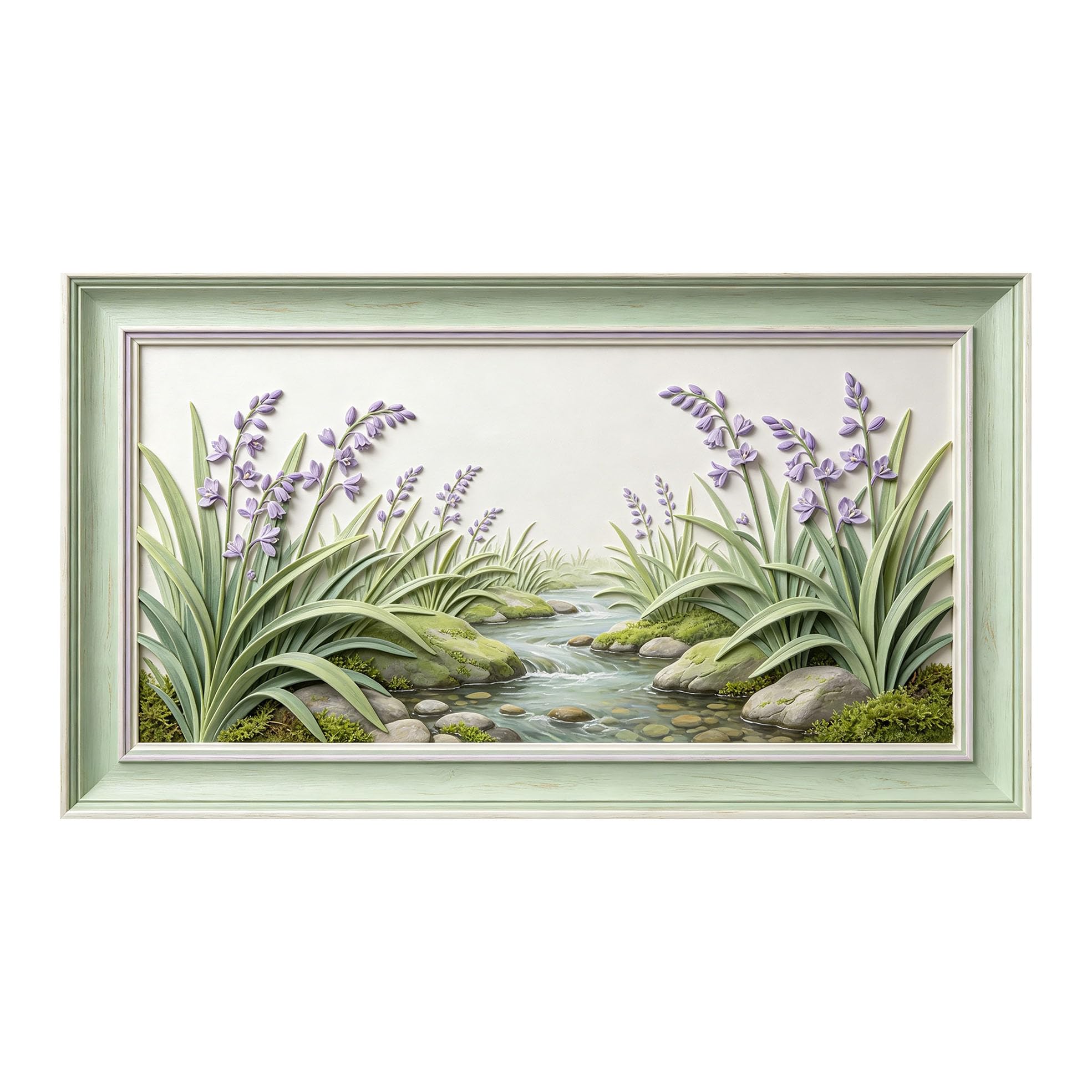 Murasolite 3D Framed Wall Art Botanical Stream Landscape Oil Painting SelfAdhesive Fabric Mural Wall Decor， Peel and Stick No Damage to Wall， AntiFall Safe Design for Bedroom Living Room