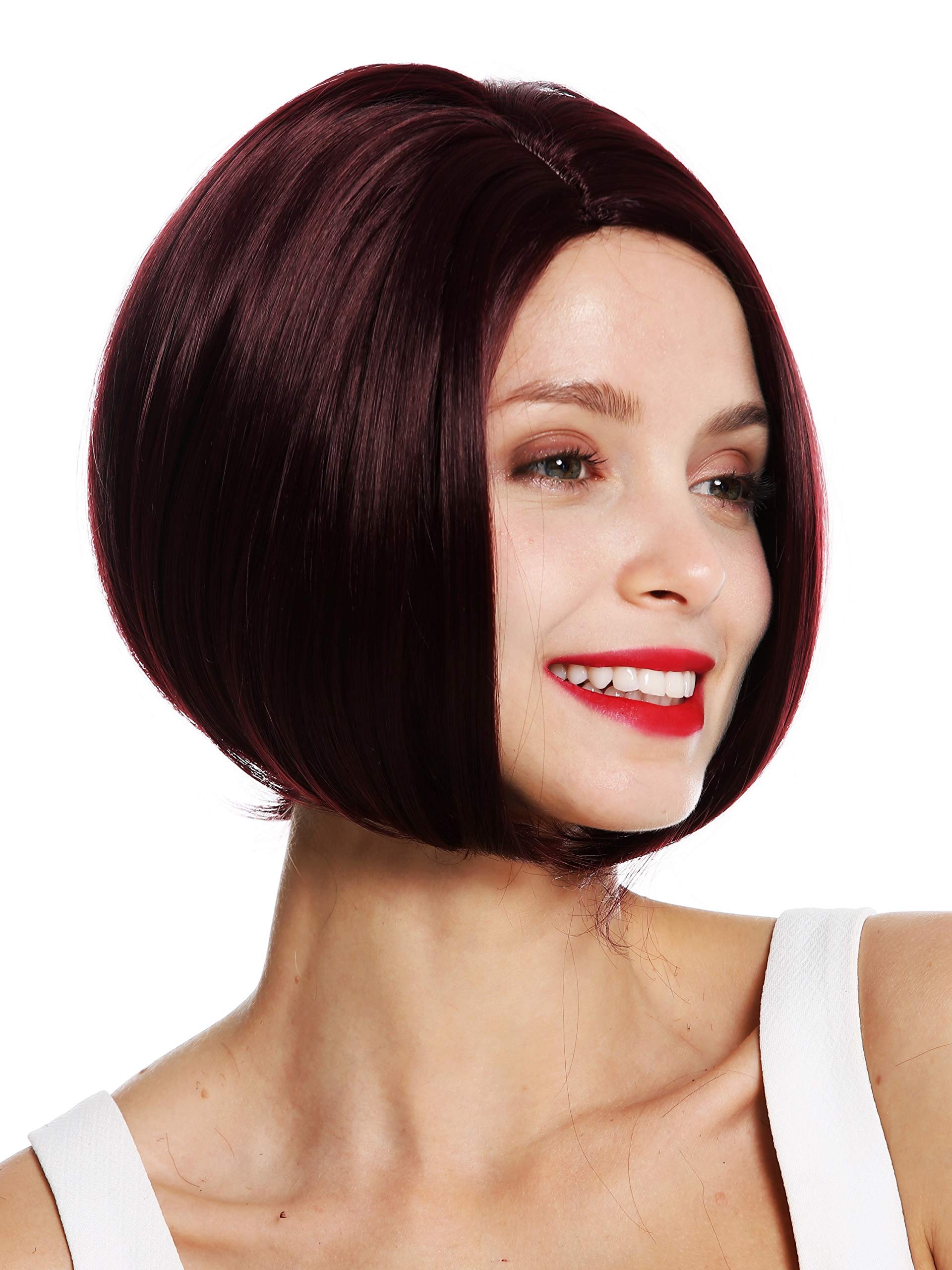 WIG ME UP - VK-54-99J quality women's wig short long bob parting sleek bordeaux red, aubergine-coloured, Length: approx. 25 cm