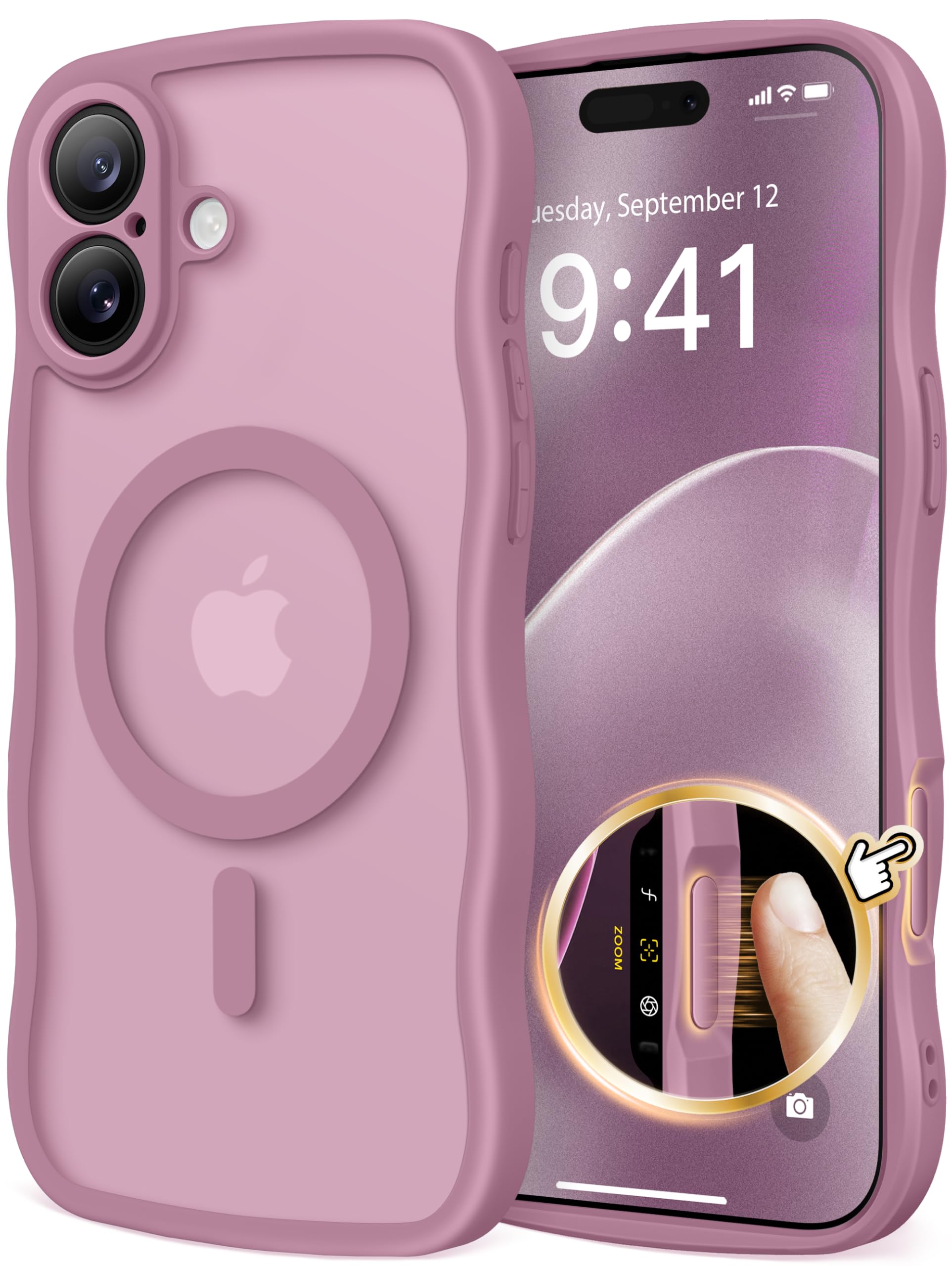 CAPRARO for iPhone 16 Case for Women Girls, Upgraded [Full Camera Protection] [Compatible with MagSafe] Cute Wave Translucent Matte Phone Case for
