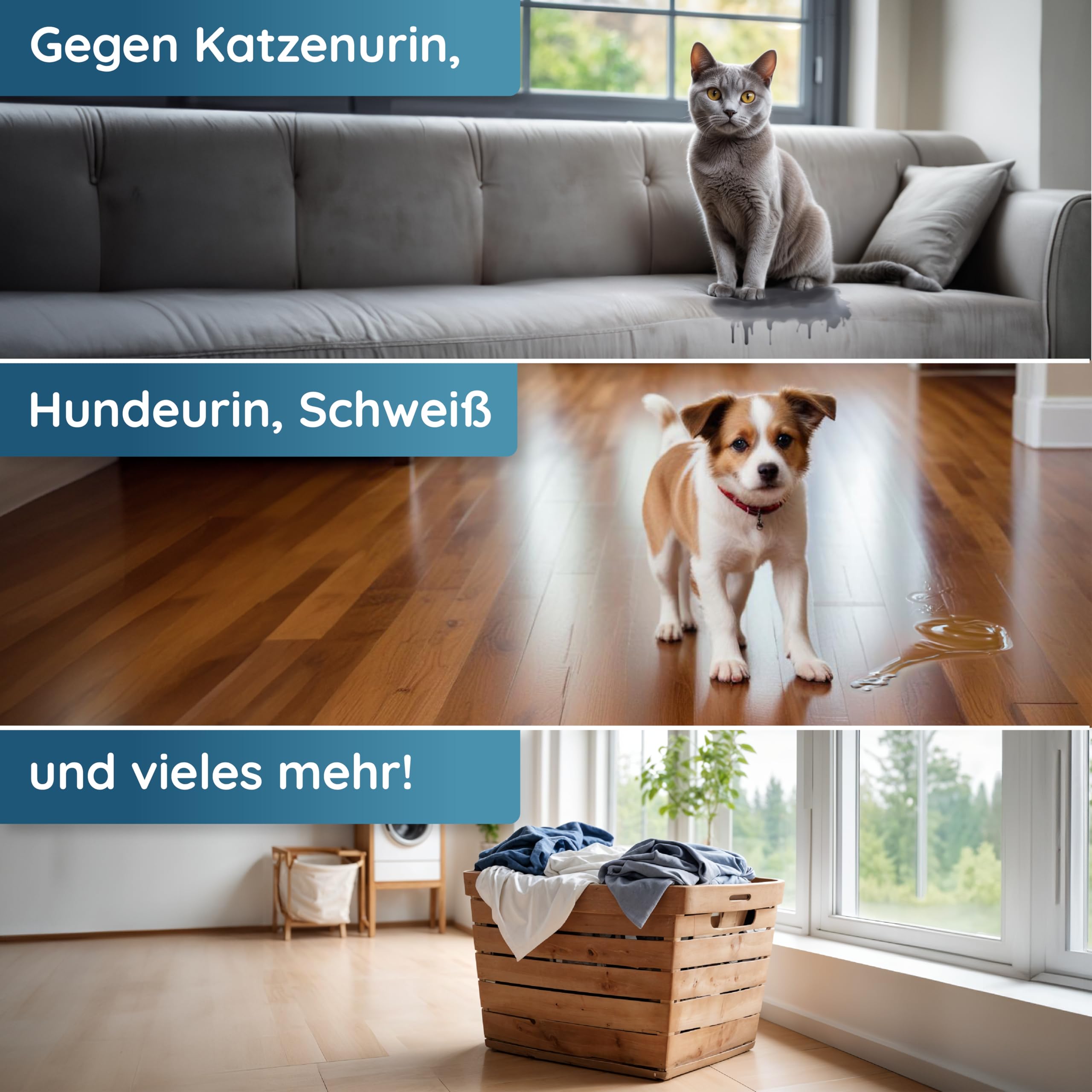 hauszauber - Enzymreiniger Konzentrat - [STARKER GERUCHSENTFERNER] - 1000 ml - Gegen Urin, Katzenurin, Hundeurin, Kot - Geruchsneutralisierer - Zauberfrische