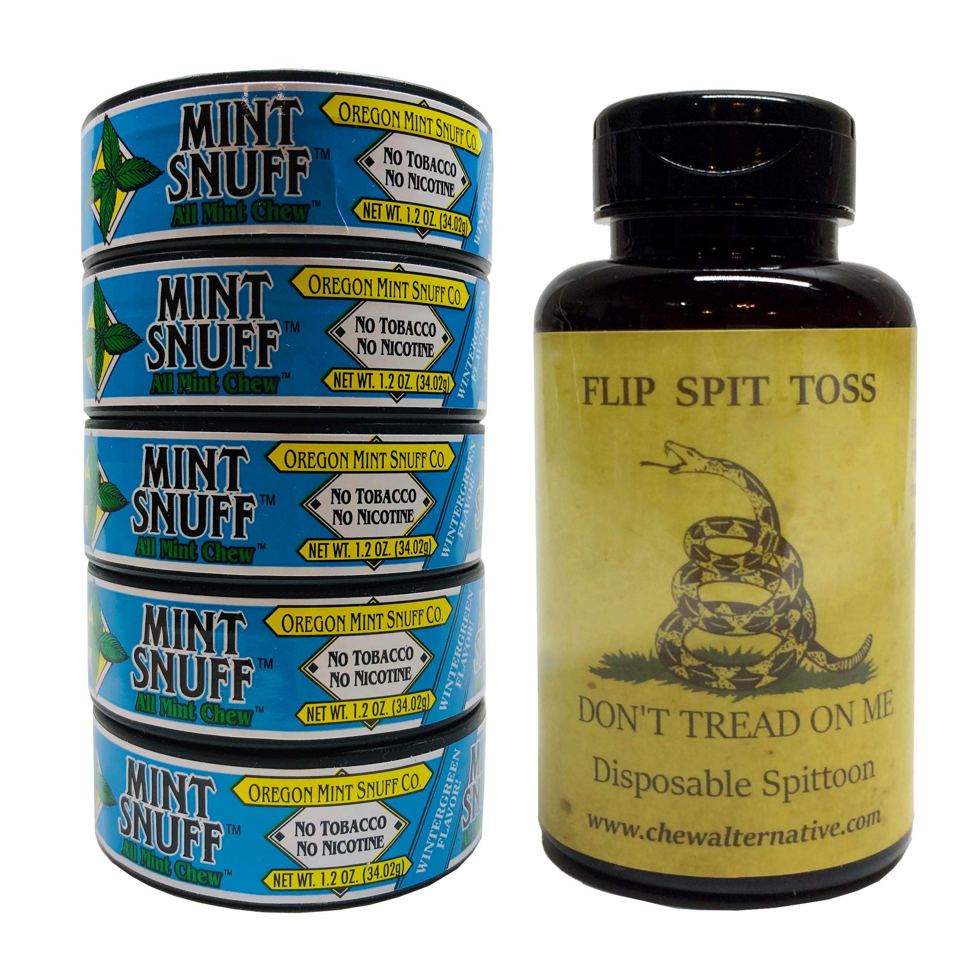 Oregon Mint Snuff Co. - Wintergreen (5 Cans) - Includes Mud Bud Disposable Spittoon (Gadsden Flag MB)