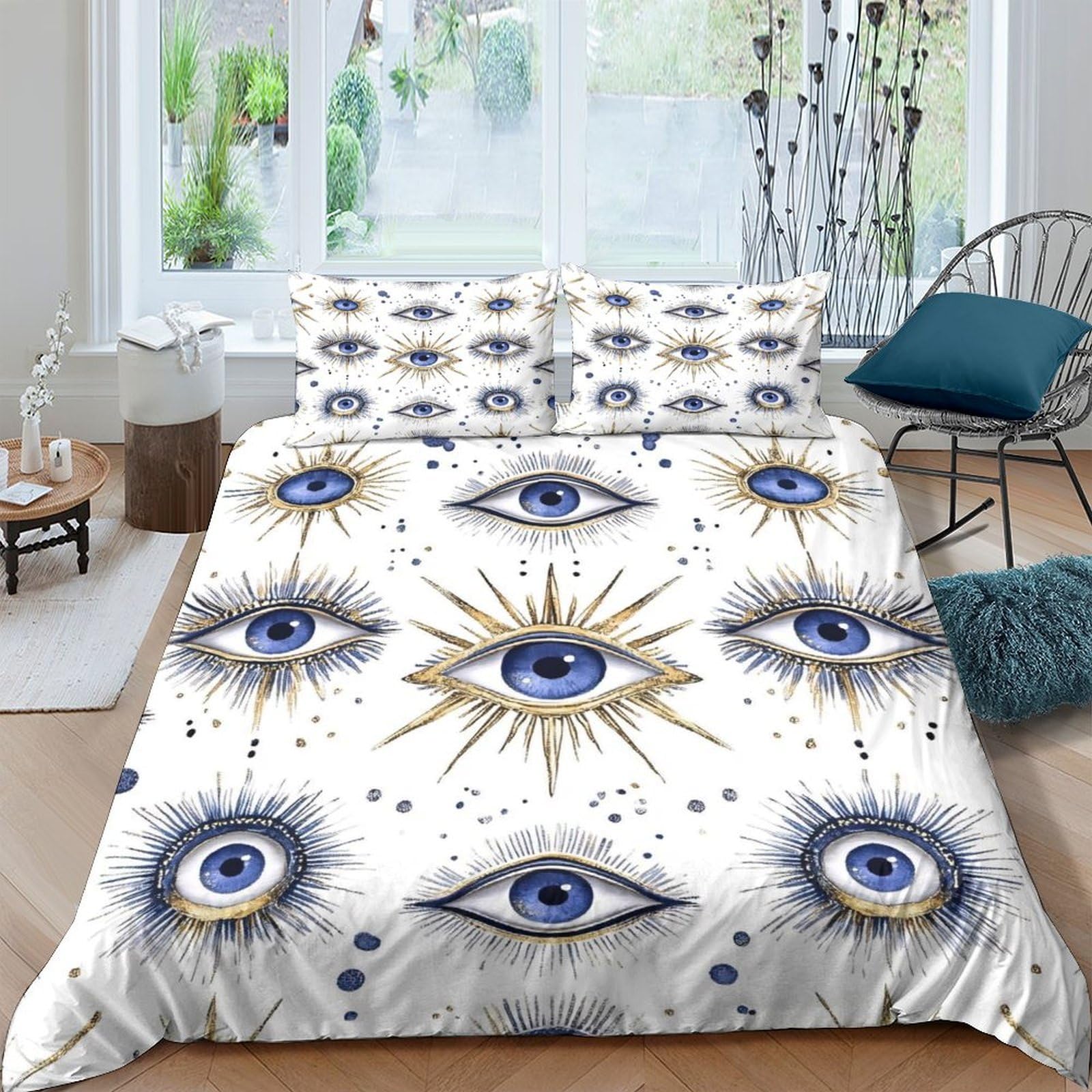 Ctjqhvkz Style-6 3D Printed Evil Eye Fitted Sheet Microfiber Gold Sunburst Bed Cover For Bedroom Guestroom Easy Care Decor Single（135X200cm）