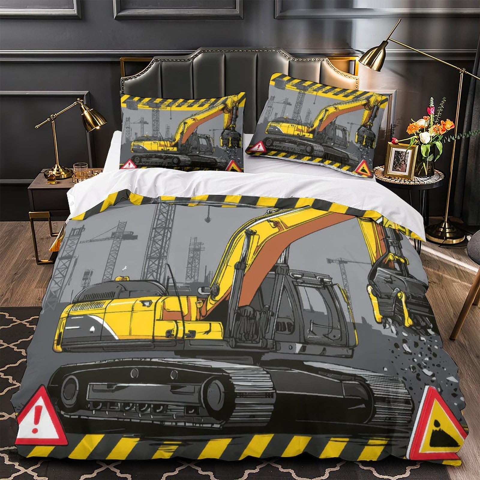 Parure de lit machines de construction 140x200cm avec housse de couette single en microfibre
