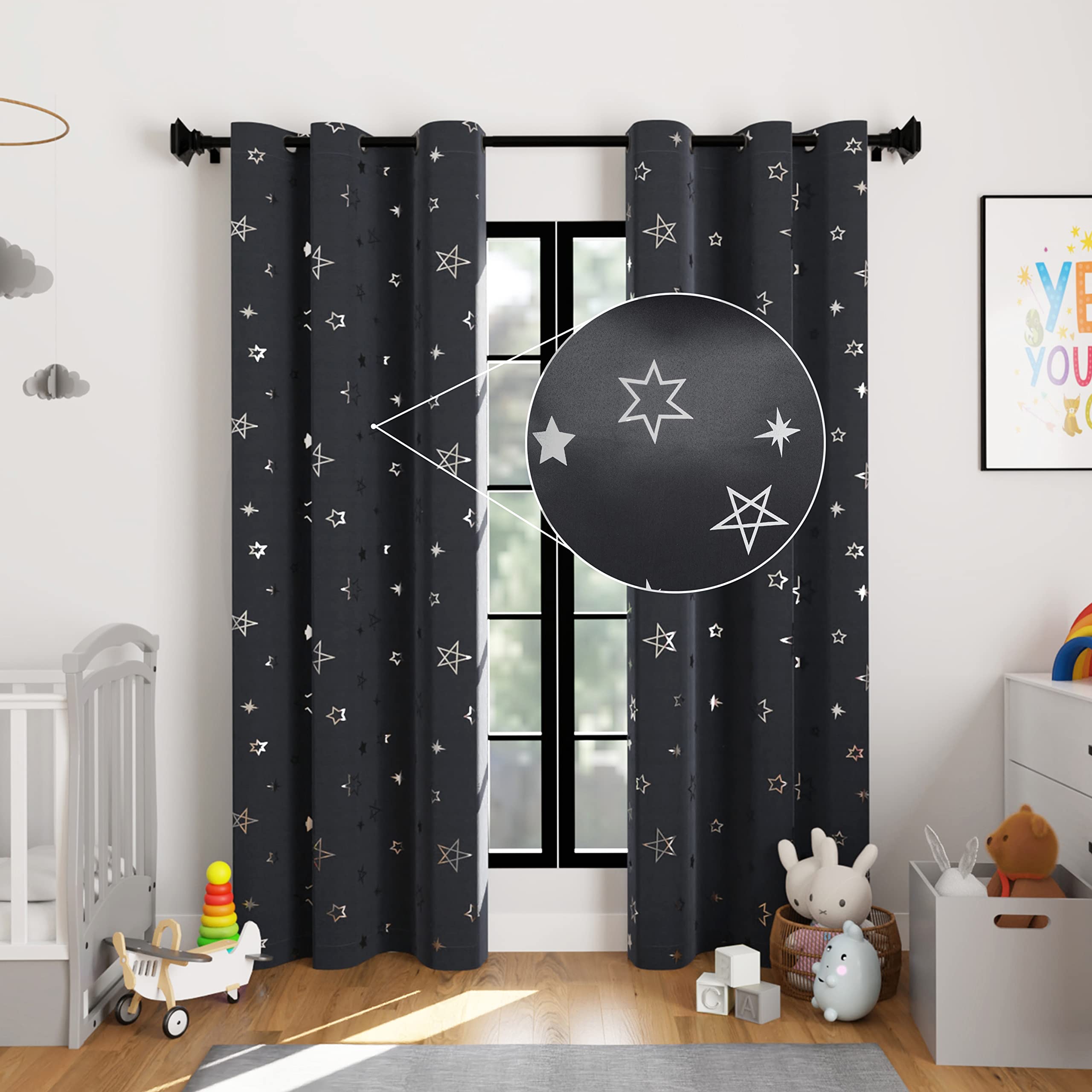 Encasa XO Printed Blackout Curtains 7 ft, 2 pcs | Silver Foil Star Grey Design I Room Darkening - Blocks 85% Light | Sound and Heat Reduction for Bedroom, Living Room I Machine Wash (B08WCPPD27) Amazon Price History, Amazon Price Tracker