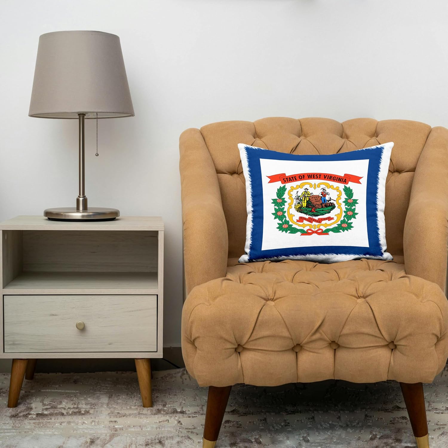 3dRose Flag of West Virginia WV - US American United State of America USA. Farmer Miner Coat of arms Wreath 16x16 inch Pillow Case image 3