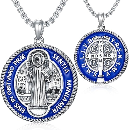 Seiyang Collar con colgante de plata de ley 925, San Miguel, San Cristóbal, San Benito, San Florián, San Juda, San Rafael, Virgen María, amuleto