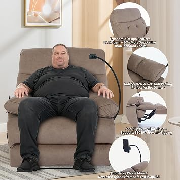 Oversized Recliner Chairs, Manual Big Mans Recliner Chair for Adults 400lbs, Large Recliners Extra Wide Single Reclining Sofa Chair for Living Room, RV, Brown