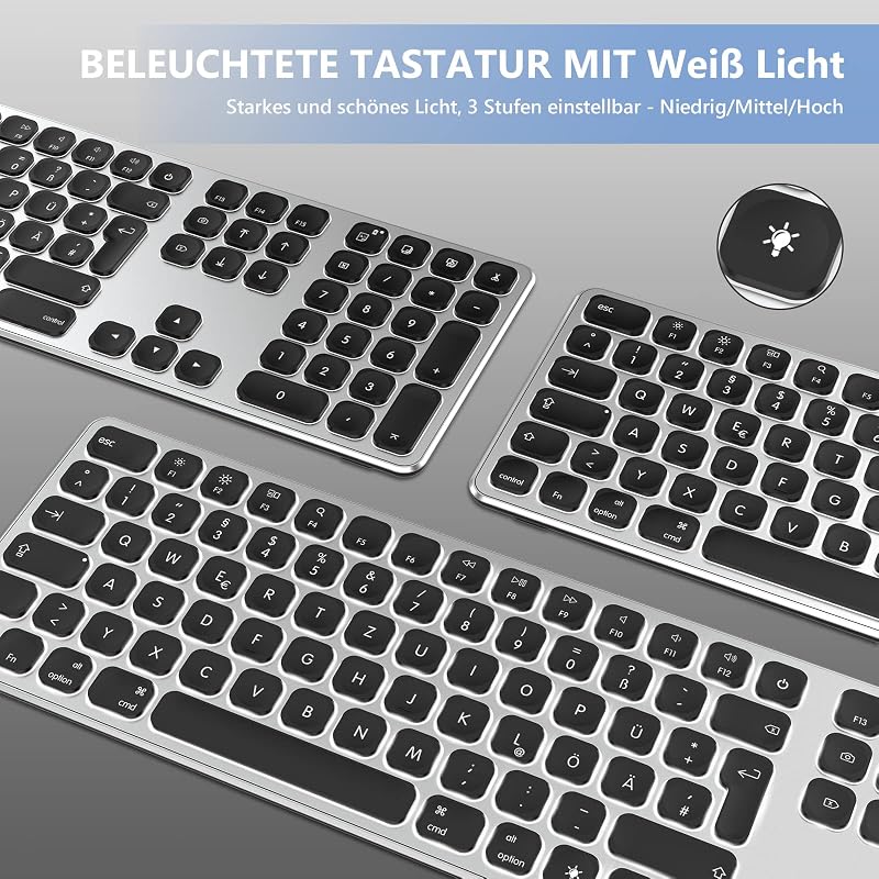 seenda Vezetékes Háttérvilágítású Mac Billentyűzet, USB és Type C Csatlakozással, Német QWERTZ Kiosztással, Apple iMac, MacBook Pro/Air Komp