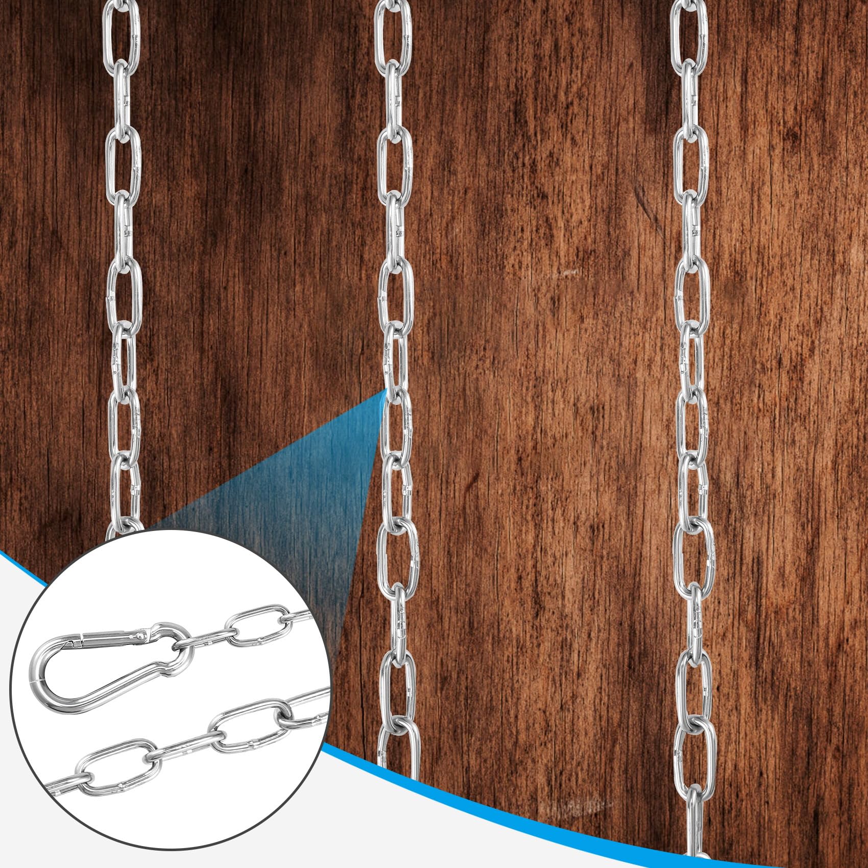 Catena in acciaio inossidabile 304, 5 metri con 2 moschettoni – Maglie da 17 mm, spessore 2 mm, larghezza 9 mm per recinzioni, gabbie per cani, progetti fai-da-te e sicurezza esterna