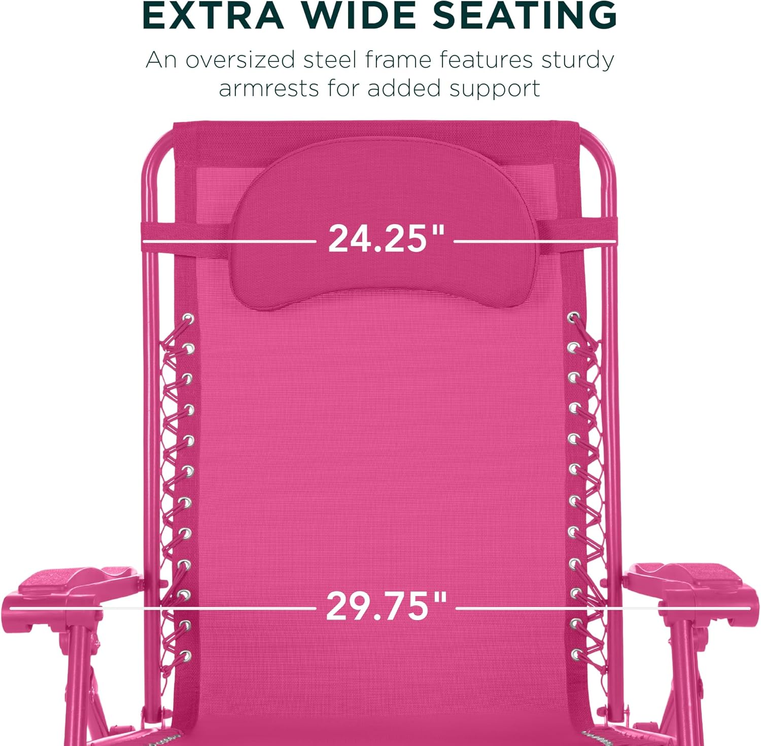 Best Choice Products Oversized Zero Gravity Chair, Folding Outdoor Patio Lounge Recliner w/Cup Holder Accessory Tray, Pillow - Ultimate Pink