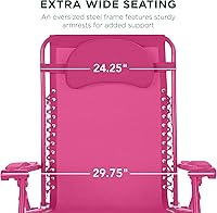 Vista 3 de Best Choice Products Silla reclinable de patio al aire libre de gran tamaño con gravedad cero, plegable, con portavasos y bandeja de accesorios