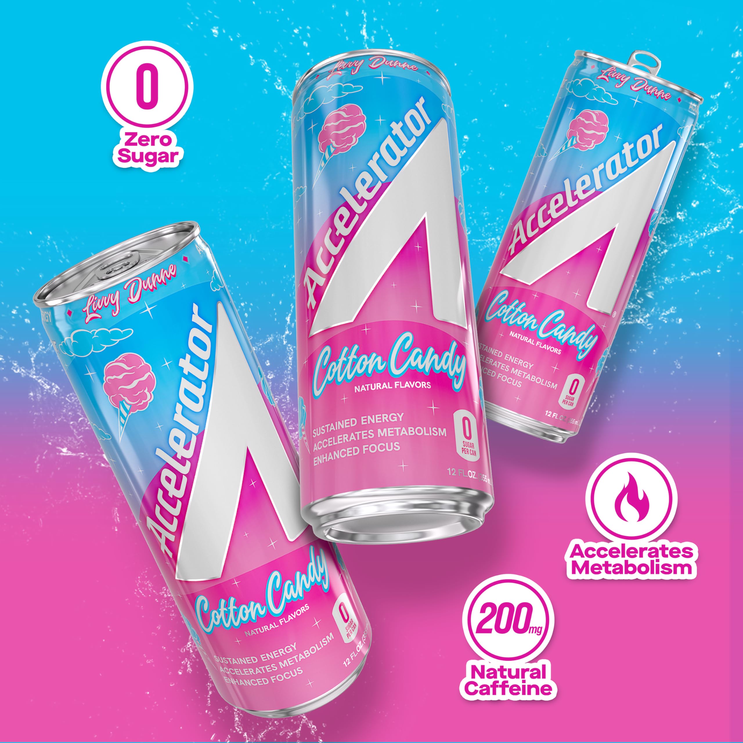 Accelerator Active Energy Drink Sugar Free Zero Carbs – Variety Pack & Cotton Candy, 12oz Can (12 Pack Each) with 200mg Natural Caffeine, Ashwagandha, CoQ10 & Green Tea for Focus & Energy