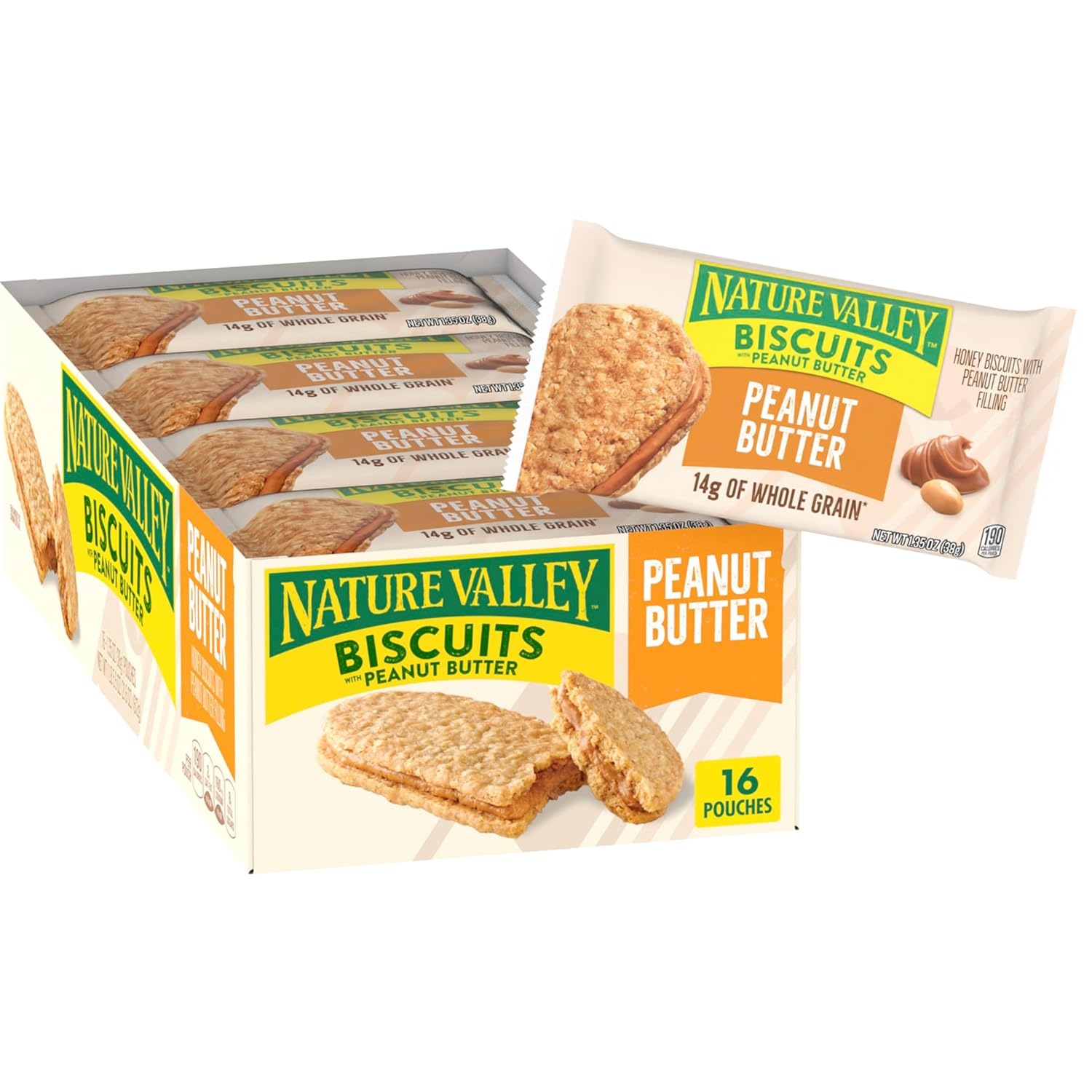 Nature Valley Biscuits, Peanut Butter, 1.35 Oz, 16 Count (Pack of 6)