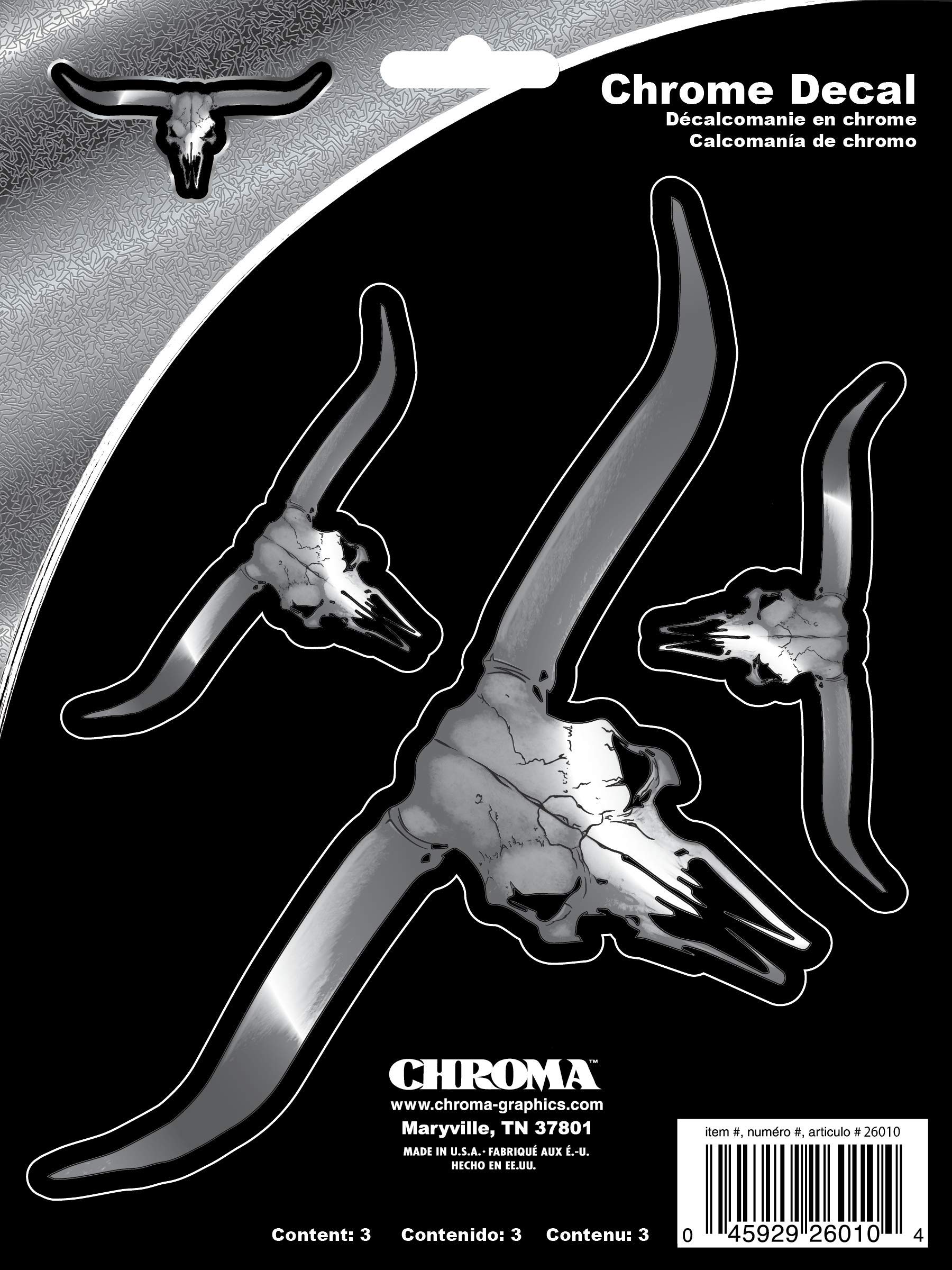 CHROMAGraphics 26010 Longhorn Skull Classic Emblem Decal, 3 Piece