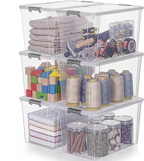 6er-Pack Aufbewahrungsboxen mit Deckel, 7.3 Liter, Transparent, Stapelbar, Mit Griffen, Maße 30 .1× 18.5 × 18.2 cm, Die Ideale Aufbewahrungslösung für Zu Hause, Im Büro Oder in Der Garage