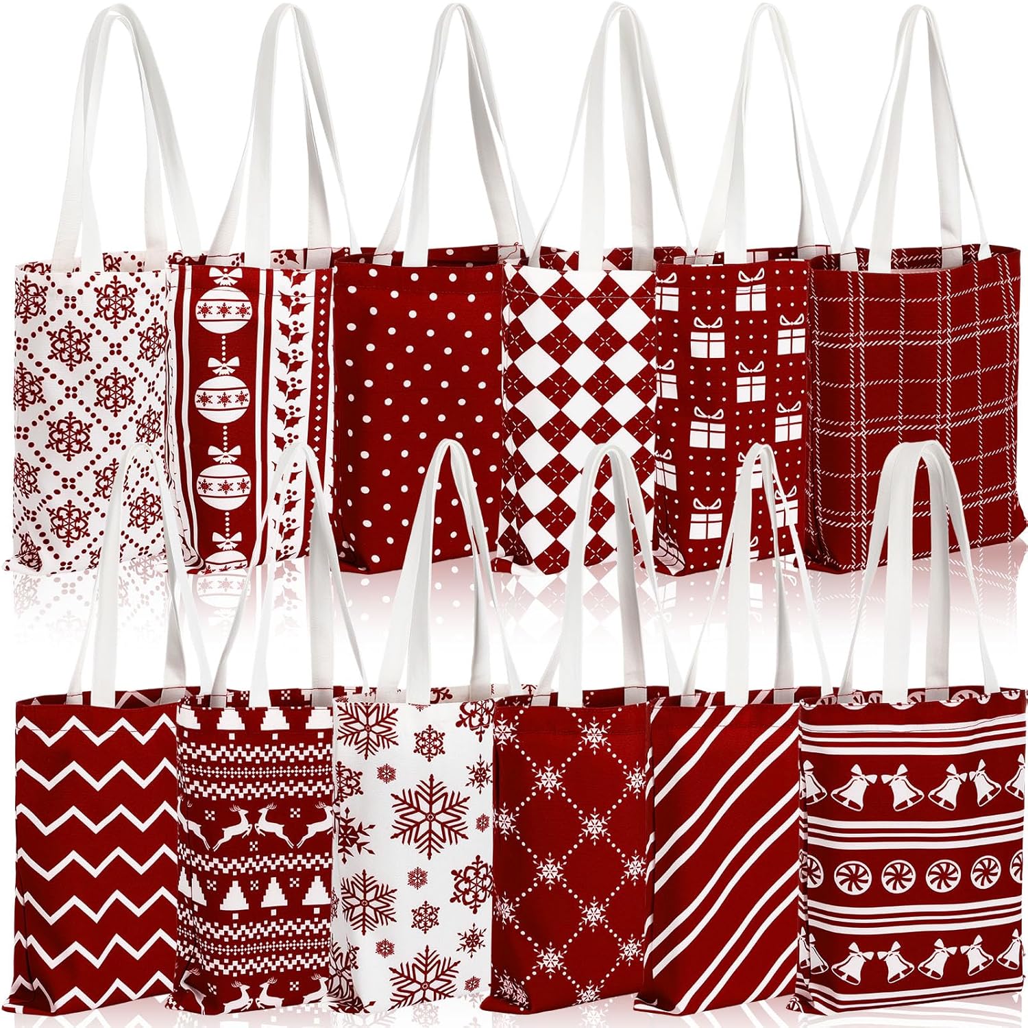 Paterr 12 Pcs Christmas Canvas Tote Bags for Women Christmas Reusable Grocery Shopping Gift Bags
