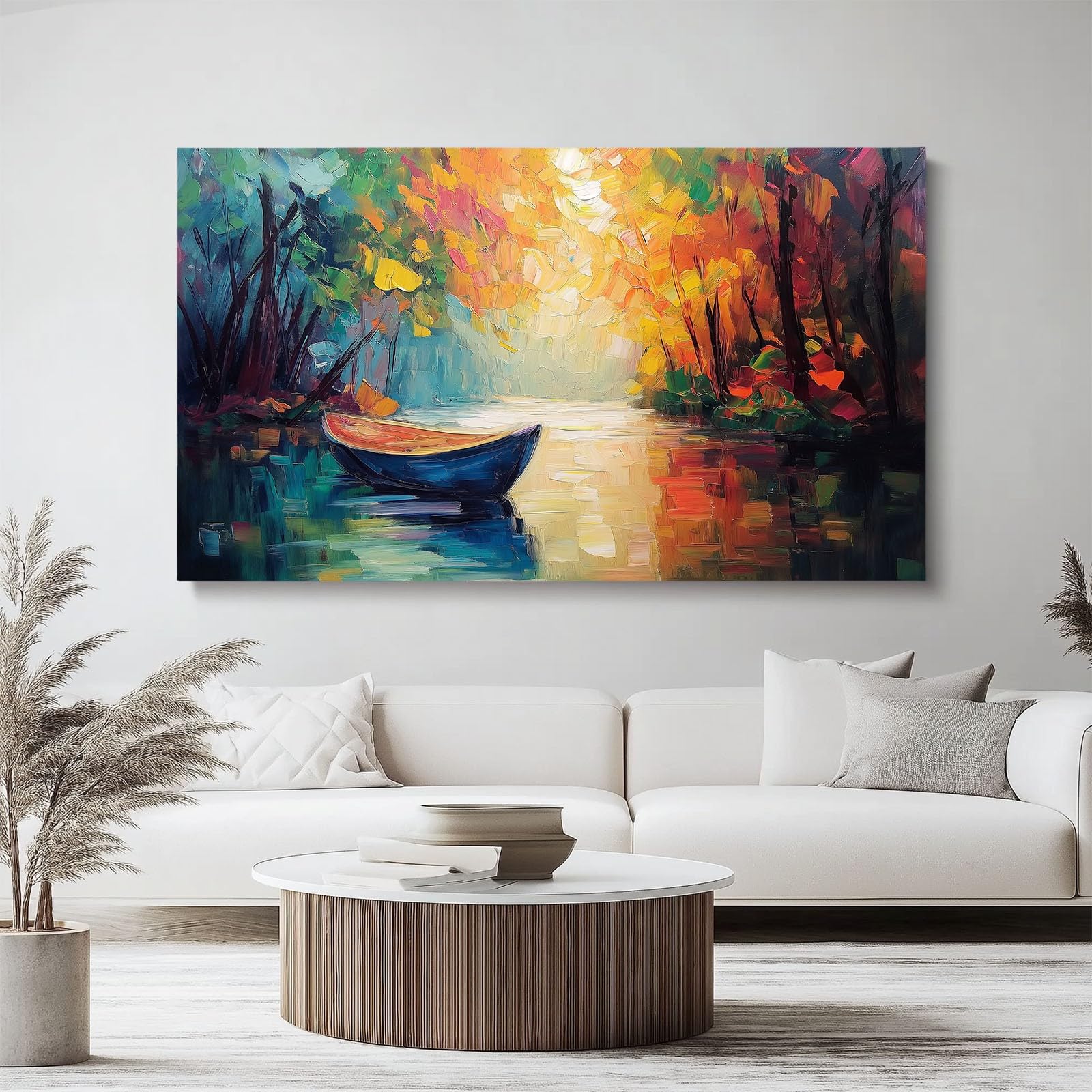 Impression sur Toile Decoration Murale Peinture 120L x50l cm Tableaux Art Décoratif Muraux Décoration Chambre Abstrait, Bois, Rivière Abstrait - Moderne Couleur chaude