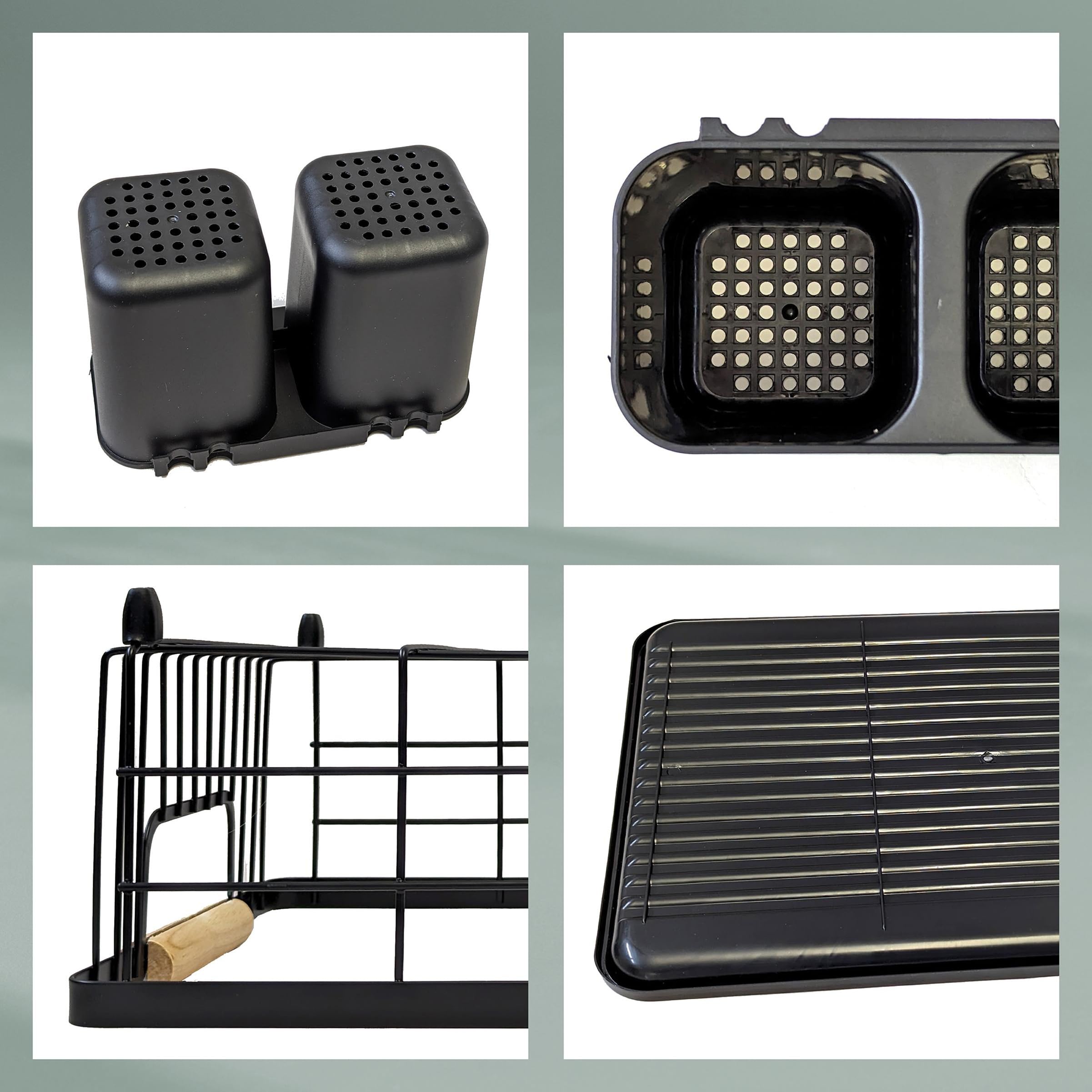 kela Égouttoir à Vaisselle Rica, métal Grille d'égouttage pour 9 Assiettes, 3 Verres, 2 Porte-Couverts en Plastique, Noir