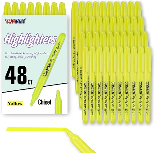 Paquete de 48 resaltadores amarillos, resaltadores bíblicos que no se corren, punta de cincel a granel para escuela, oficina, estudio, diario, sin
