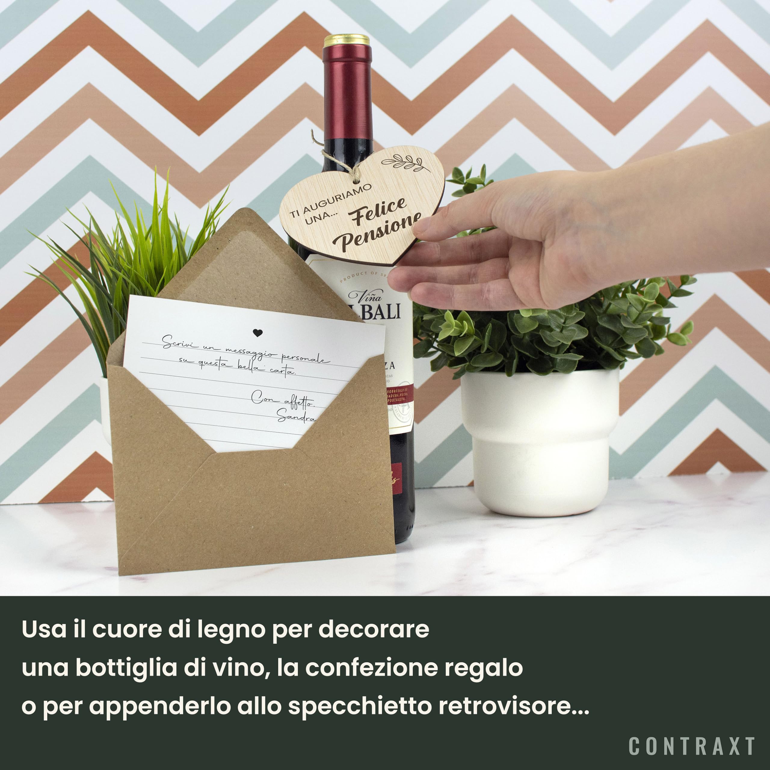 CONTRAXT Regalo Originale per Pensione, Biglietto di Buona Pensione in Legno con Ciondolo