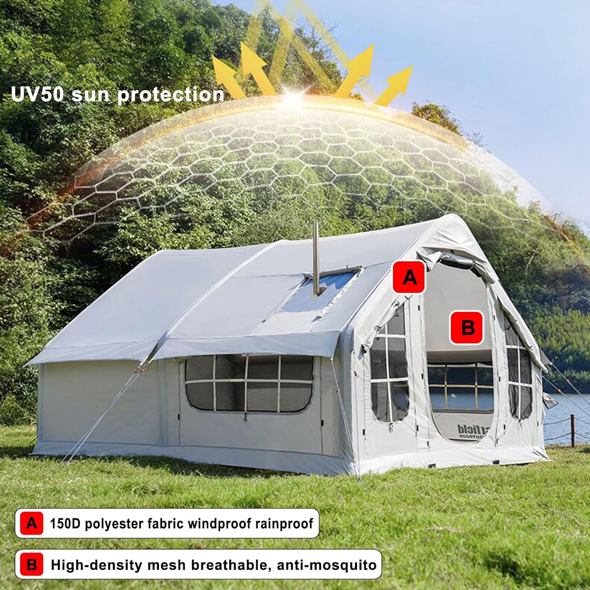 8 Personas Tienda De Campaña Hinchable, Tienda De Campaña Inflable Grande Carpa Familiar De La Casa De Aire, Tenda Campismo Montaje Rapido para Exteriores con Apertura De Chimenea Y Claraboya