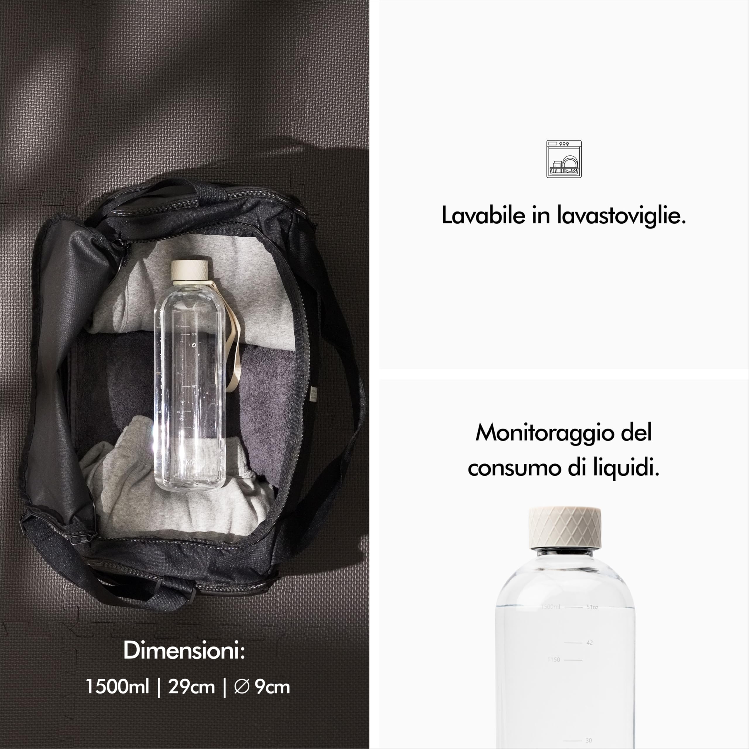 KIVY Borraccia 1,5 litri - Antigoccia e Antiurto – Perfetta per Sport, Scuola e Ufficio - Borraccia Palestra 1,5 Litri - Bottiglia - Bottiglia Acqua - Plastica Borracce Sportiva 1,5l - Senza BPA