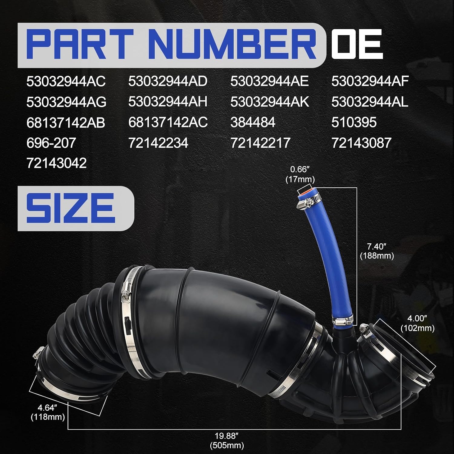 696-207 Engine Air Intake Hose Duct Assembly For 2007-2018 Dodge Ram 2500 3500 4000 4500 5500 6.7L Replace# 53032944AL 53032944AC