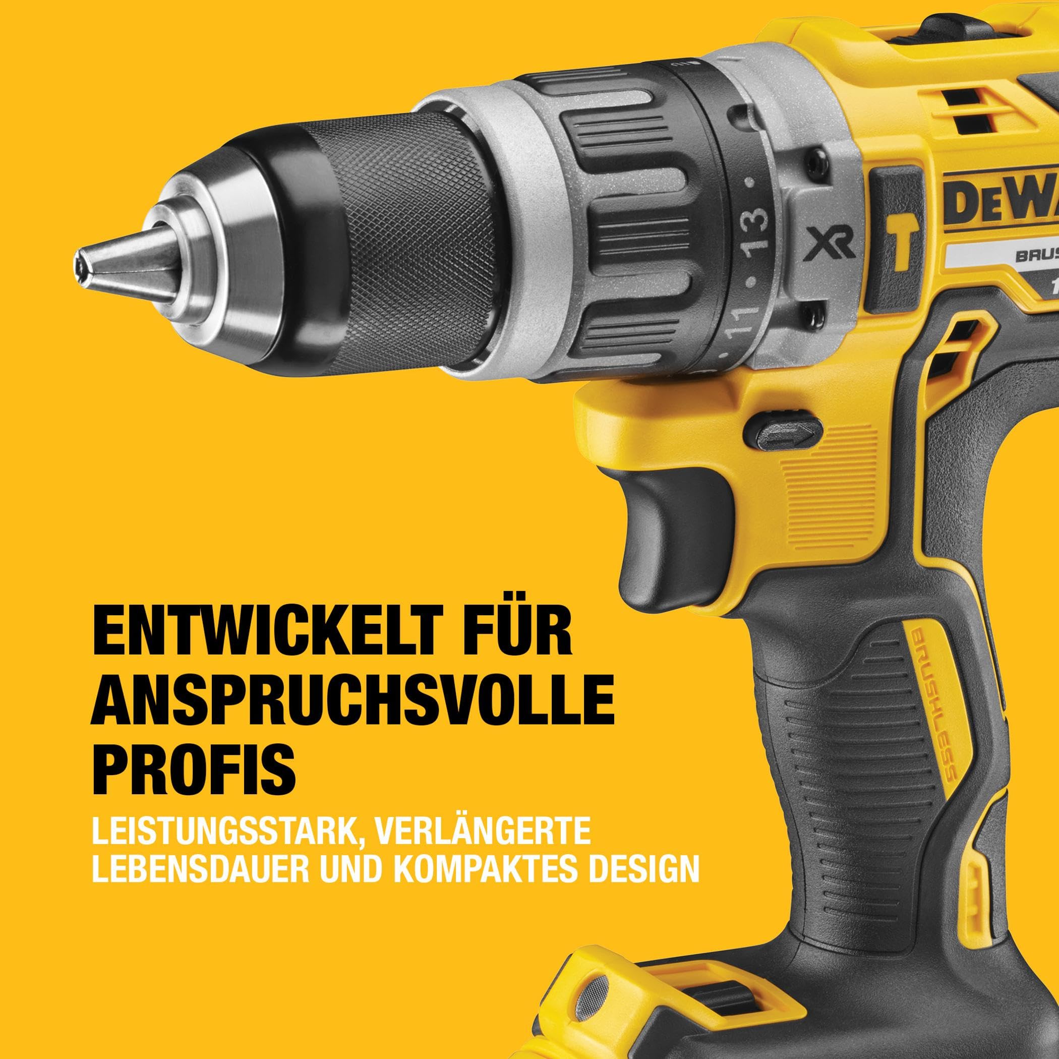 DEWALT XR 18 Volt Akku Schlagbohrschrauber (Bürstenloser Motor, 2-Gang Vollmetallgetriebe, max. Drehmoment 70 Nm, 15 Drehmomentstufen, 2x 18 Volt / 5 Ah Li-Ion Akkus und Ladegerät), DCD796P2-QW
