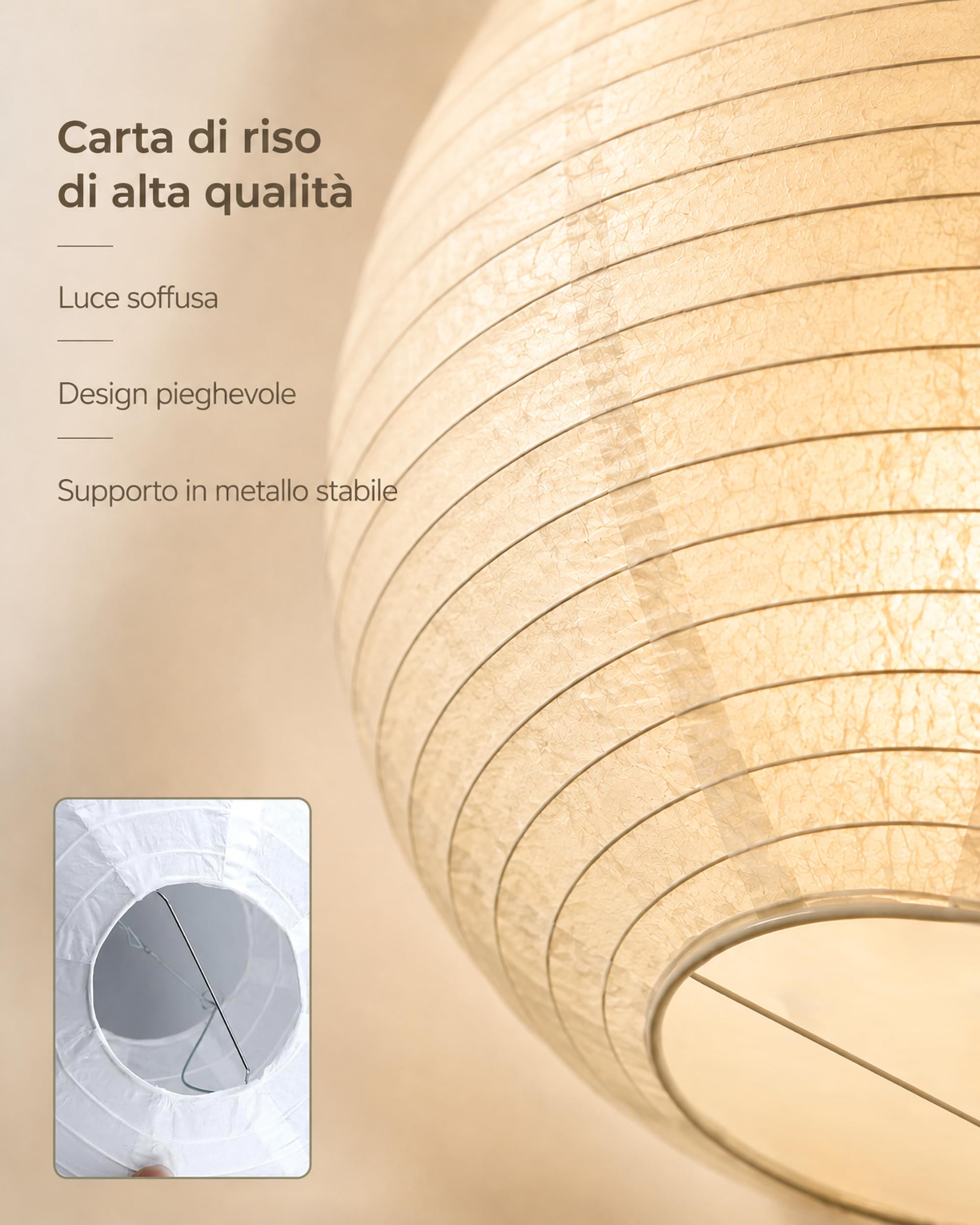 ACMHNC Lampada a Sospensione Giapponese In Carta, 40 cm, E27 | Paralume in carta 40 cm, Lampadario Completo con Portalampada E27, Cavo 1,2 m, Per Camera, Soggiorno, Sala da Pranzo, Hotel