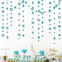 Vista 7 de Decoraciones Negras de Cumpleaños Número 13 Círculo Punto Estrella Centelleante Guirnalda Serpentina Colgante Metálica Banderín Banner Telón