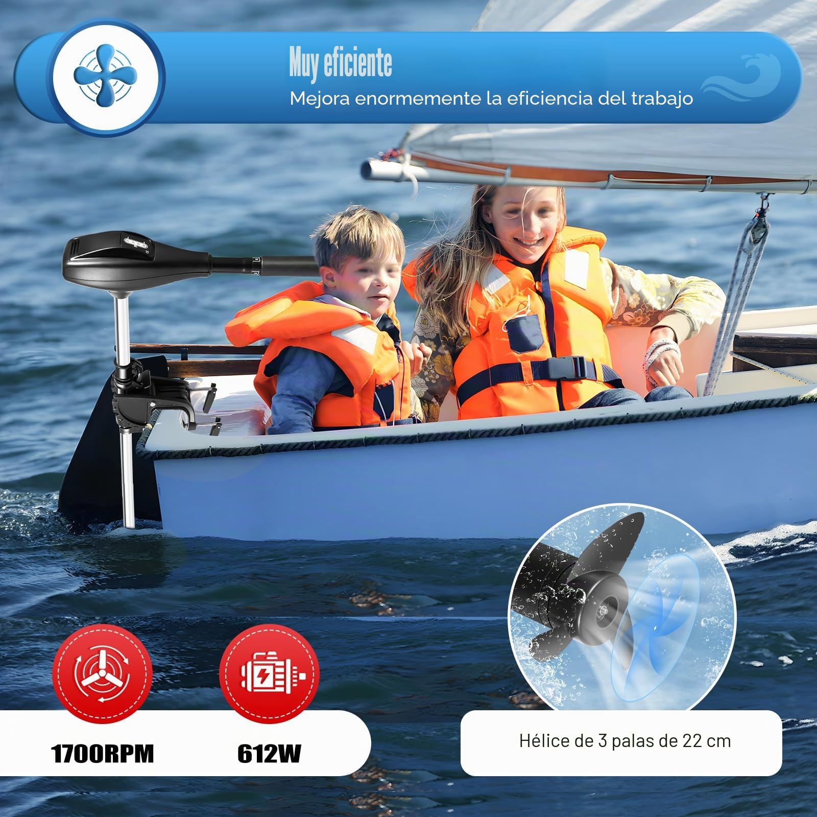 Motor eléctrico para barco, 58 LBS 12 V, motor fueraborda, motor fueraborda, motor de barco de pesca, 5 marchas hacia adelante y 3 marcha atrás