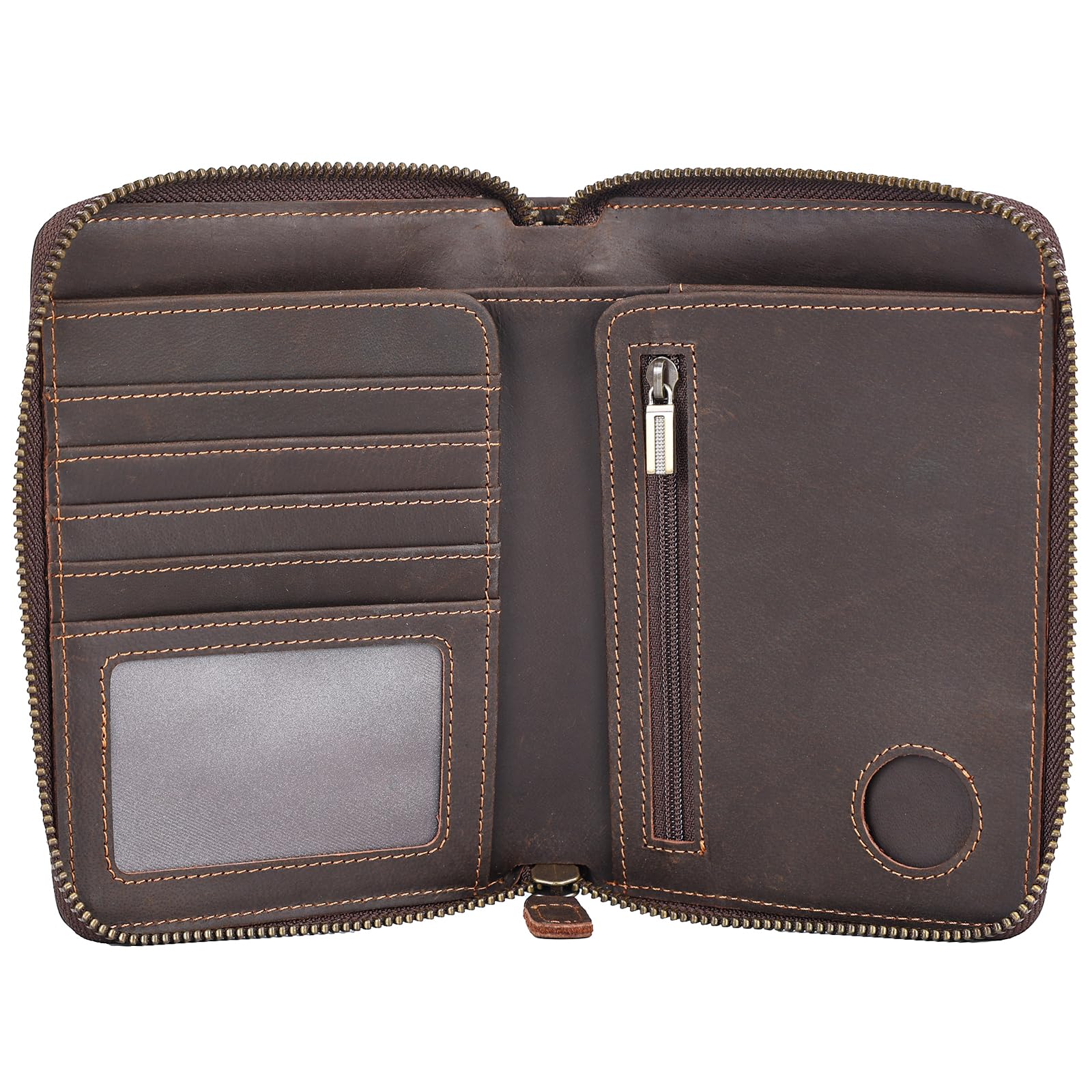 Polare - Cartera de Viaje de Piel Completa con Cremallera YKK y Bloqueo RFID para 2 pasaportes, marrón Oscuro con Ranura AirTag, Vintage