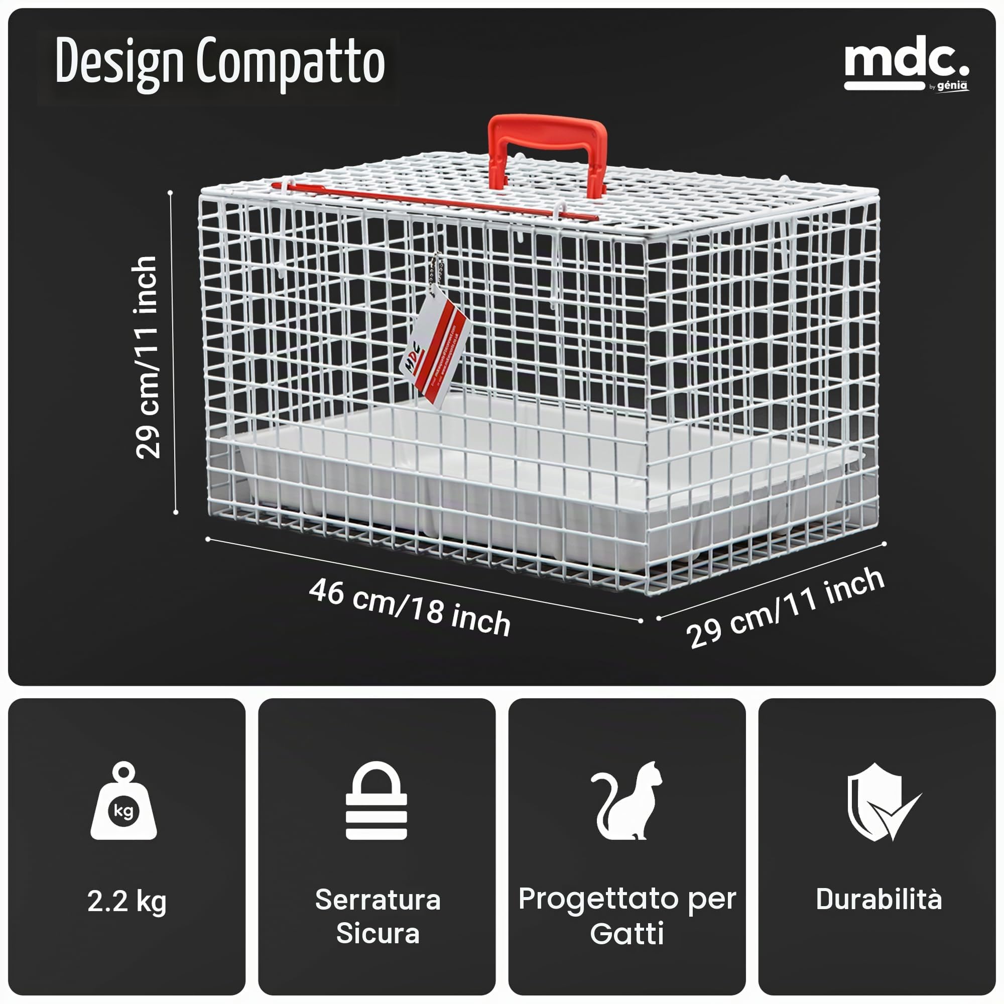 MDC P236-350 Cat Carrying Basket White Trasportino Gabbietta per Gatti