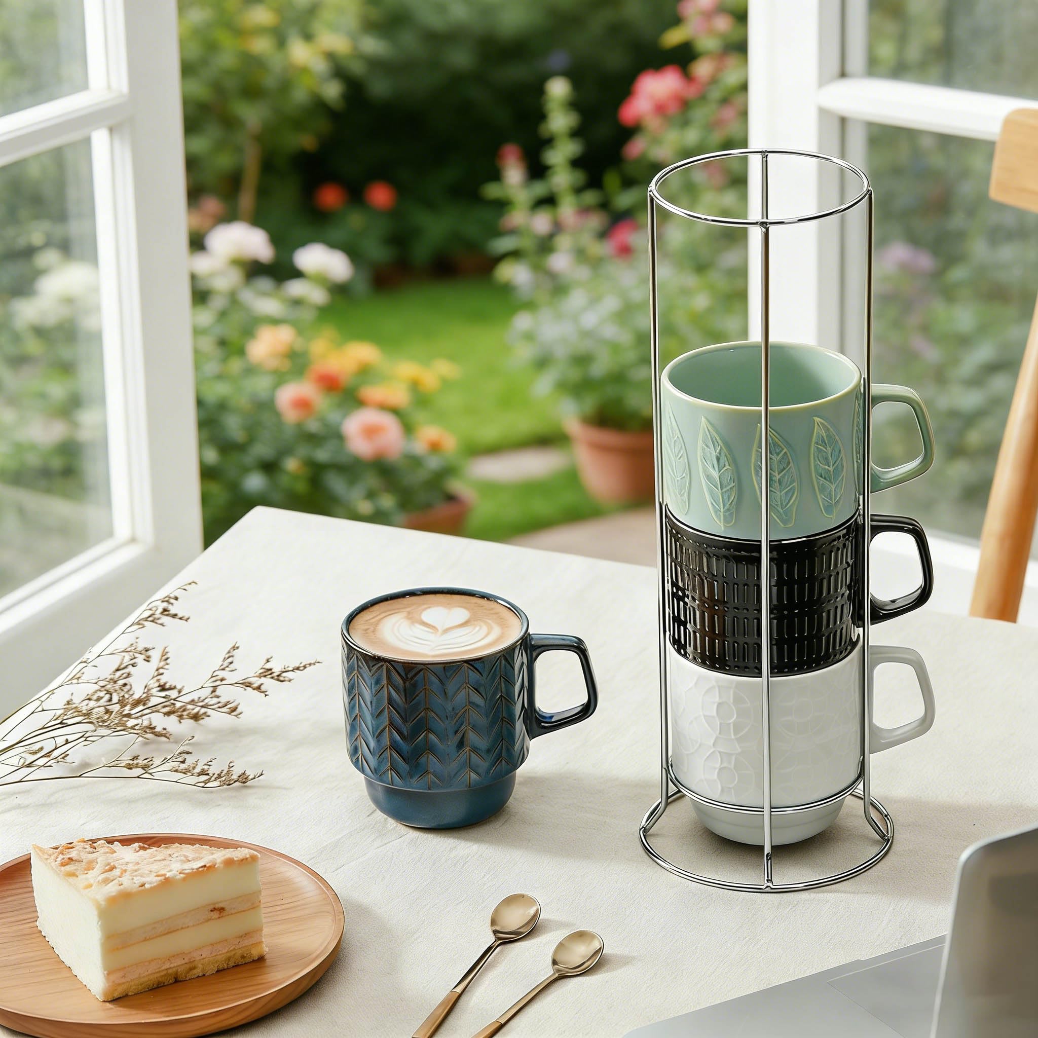 Amazon.com: KOOV Ceramic Coffee Mug Set with Stand, 16 oz Coffee Mugs for  Coffee, Tea, Cocoa, Stackable Ceramic Coffee Cup Set of 4, Large Mug Set of  4, Drinking Vessels for Women,