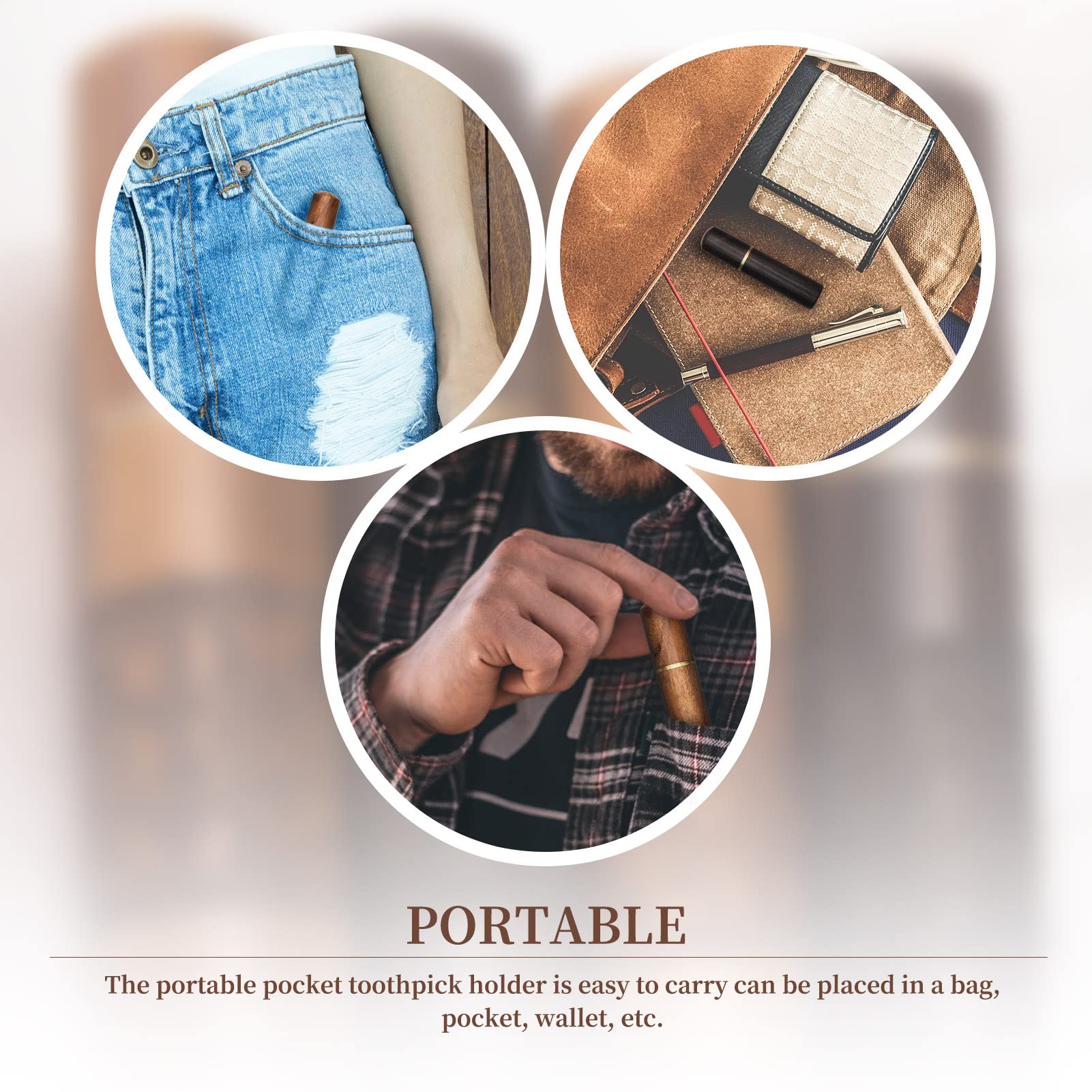 OLYCRAFT 4 porta stuzzicadenti in legno, portatile, per aghi, da cucito, custodia versatile, mini custodia da trasporto per stuzzicadenti, aghi, batuffoli di cotone, marrone e nero