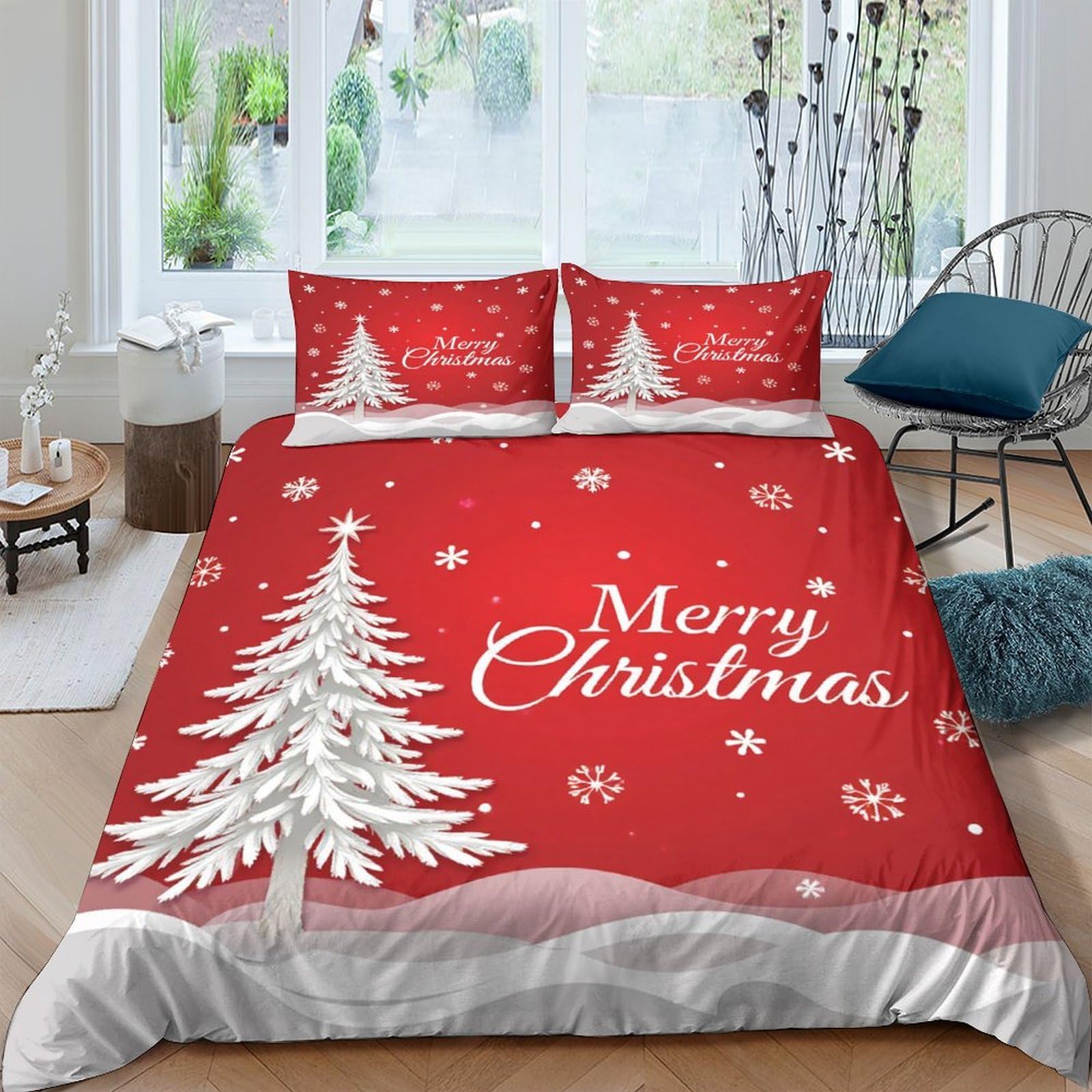 Ctjqhvkz Style-8 3D Printed Christmas Tree Fitted Sheet Microfiber Red Snowflake Merry Christmas Bed Cover For Bedroom Dorm Mattress Protector Decor Single（135X200cm）